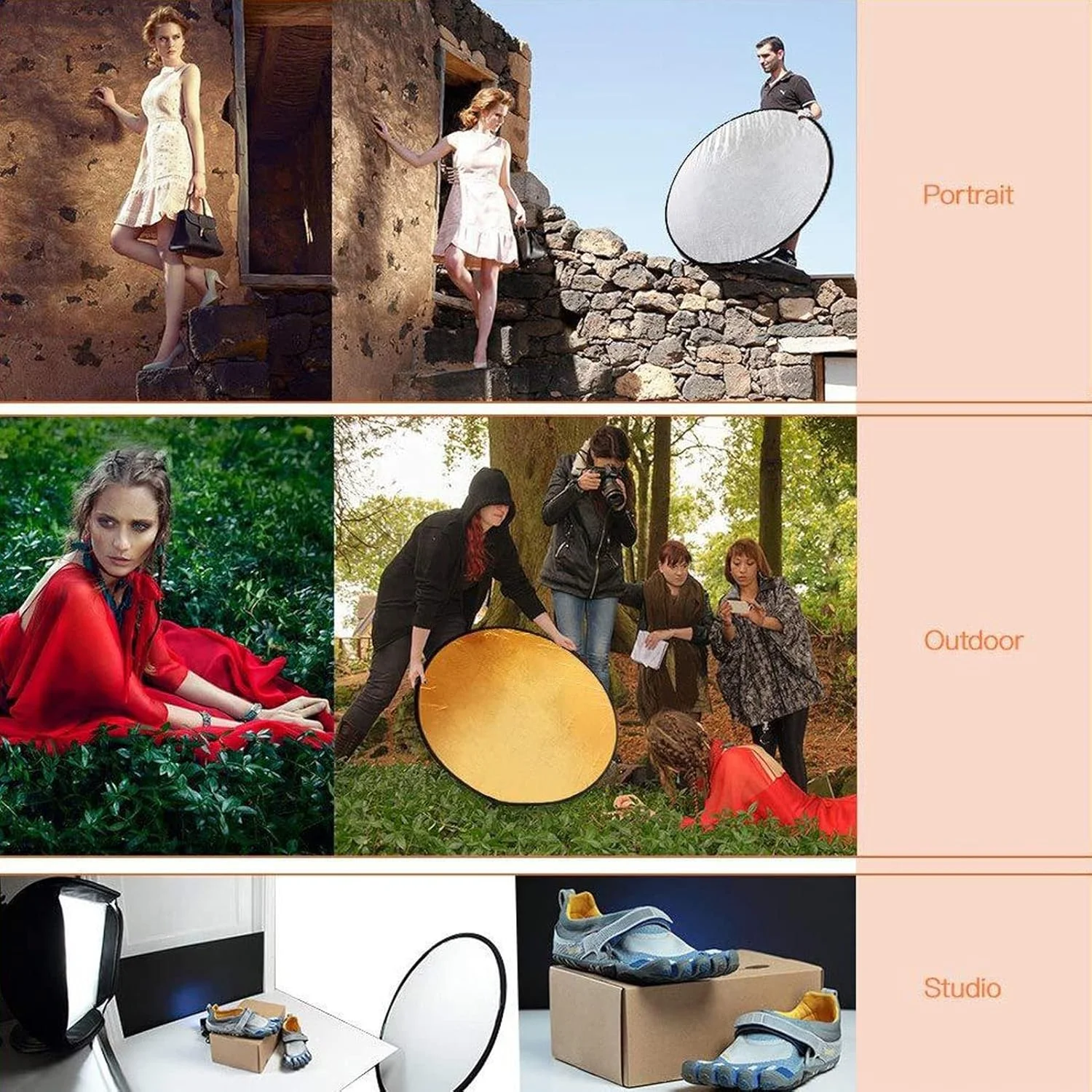 رفلکتور نورپردازی 5 در 1 Denash، رفلکتور گرد تاشو با کیف نگهداری برای استودیو عکس و پخش زنده (60 سانتی متر)