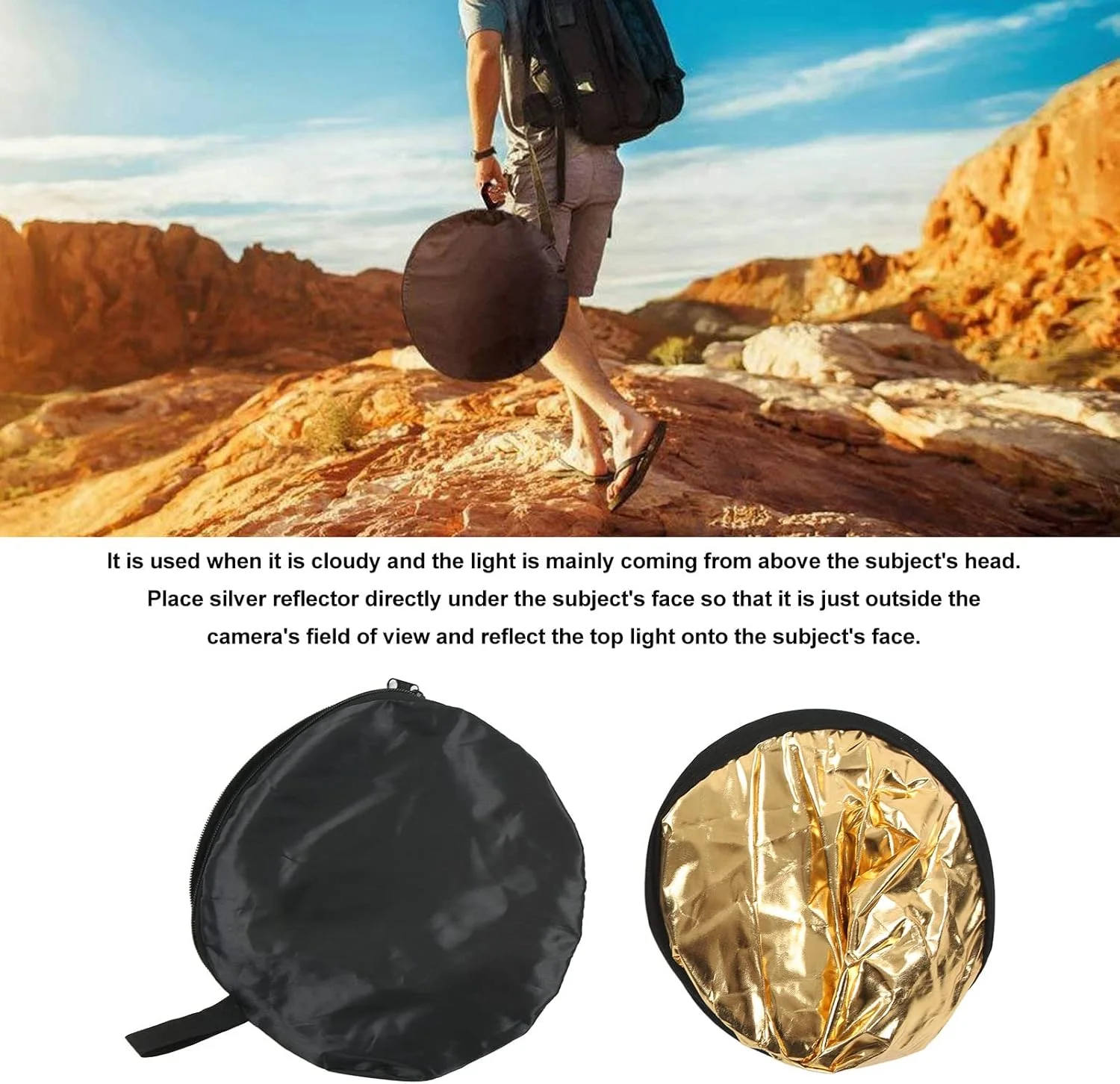بازتابنده نور عکاسی دییینی نقره ای طلایی، بازتابنده نور گرد قابل حمل، بازتابنده 2 در 1 برای نورپردازی عکس، با کیف نگهداری، 30 سانتی متر، 60 سانتی متر، 80 سانتی متر، 110 سانتی متر (80 سانتی متر)