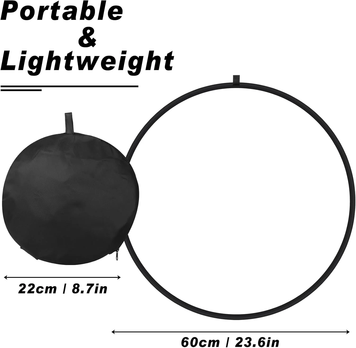 پنل بازتابنده عکس دراپنیر 5 در 1، رفلکتور تاشو گرد 60 سانتی متری، شفاف، نقره ای، طلایی، سیاه و سفید 5 در 1 برای عکاسی پرتره، سلفی و عروسی