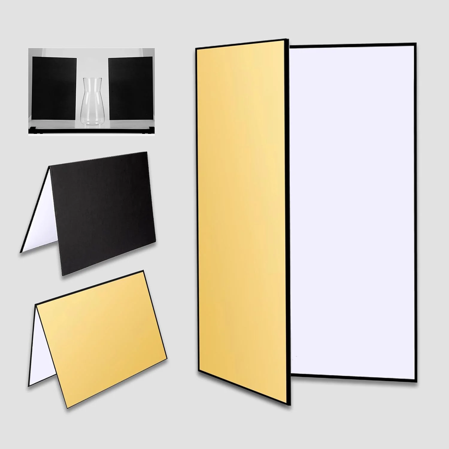 کارت مقوایی بازتابنده نور عکاسی 3 در 1، 60 در 42 سانتی متر، پس زمینه پخش کننده نور تاشو A3، ورق بازتابنده برای عکاسی از غذا، جواهرات و طبیعت بی جان (A3 سفید/طلایی/مشکی)