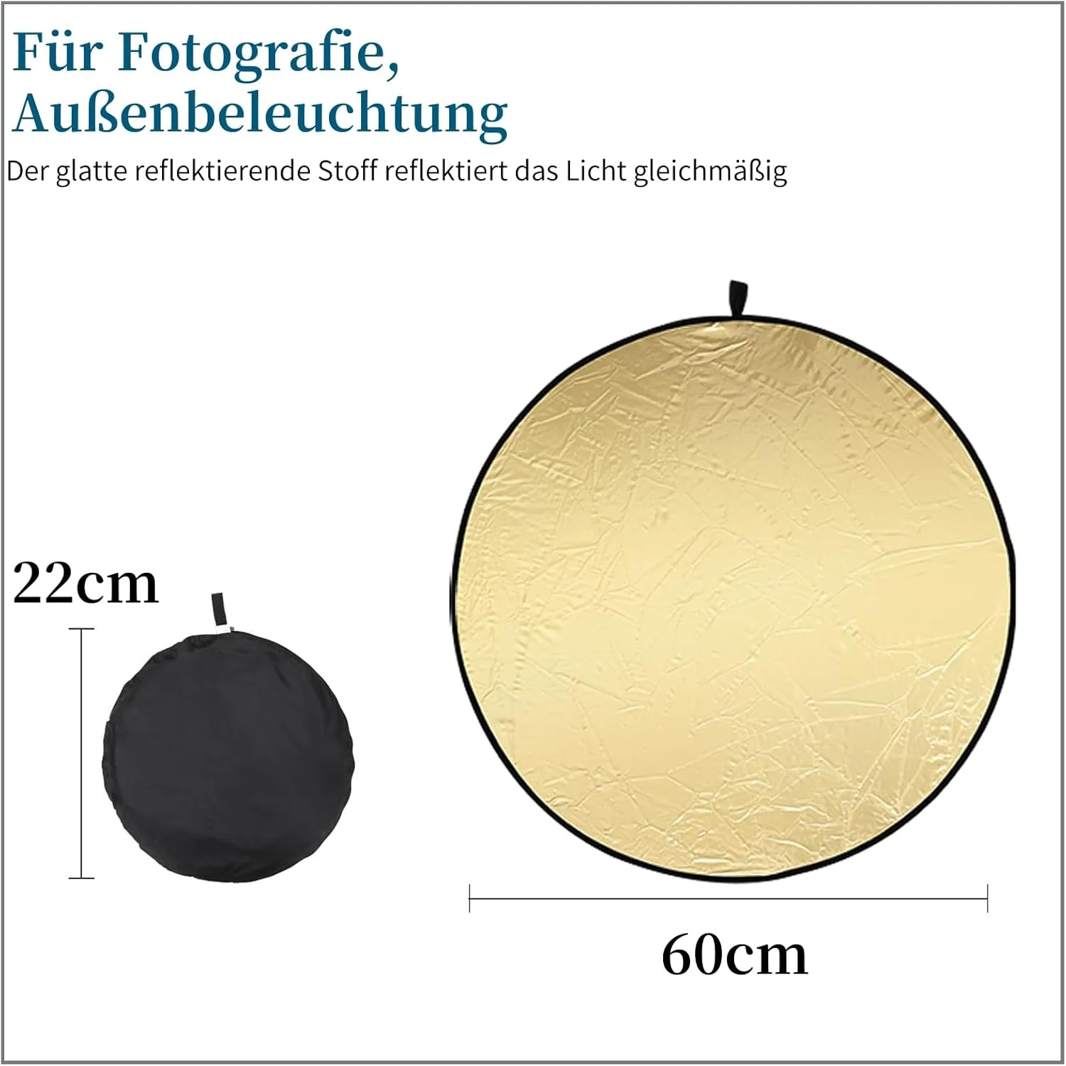 بازتابنده عکاسی 60 سانتی متری طلایی و نقره ای، بازتابنده دیسکی 2 در 1، بازتابنده تاشو عکاسی، قابل حمل، روشن کننده سطح برای عکاسی سلفی