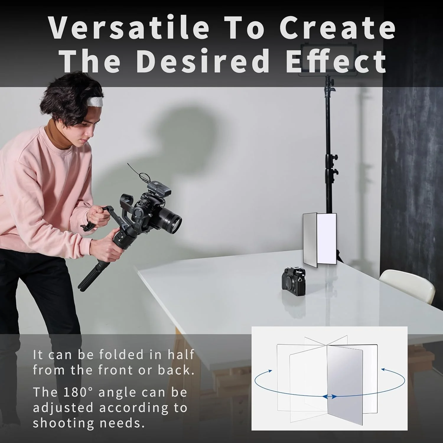 کارت بازتابنده نور عکاسی 3 در 1، مقوایی، 42x30 سانتی متر، پخش کننده نور تاشو، پس زمینه A4، صفحه بازتابنده برای عکاسی مواد غذایی، جواهرات و طبیعت بی جان (سفید/نقره ای/مشکی)