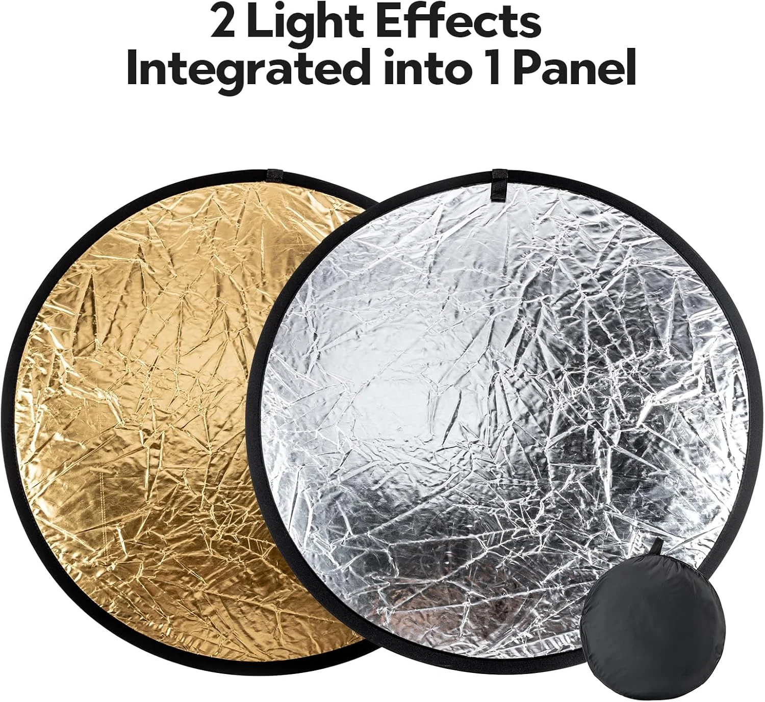 بازتابنده نور عکاسی فوتوپرو 60 سانتی متری 2 در 1 تاشو چند منظوره با کیف برای نورپردازی عکاسی استودیویی و عکاسی در فضای باز نقره ای طلایی