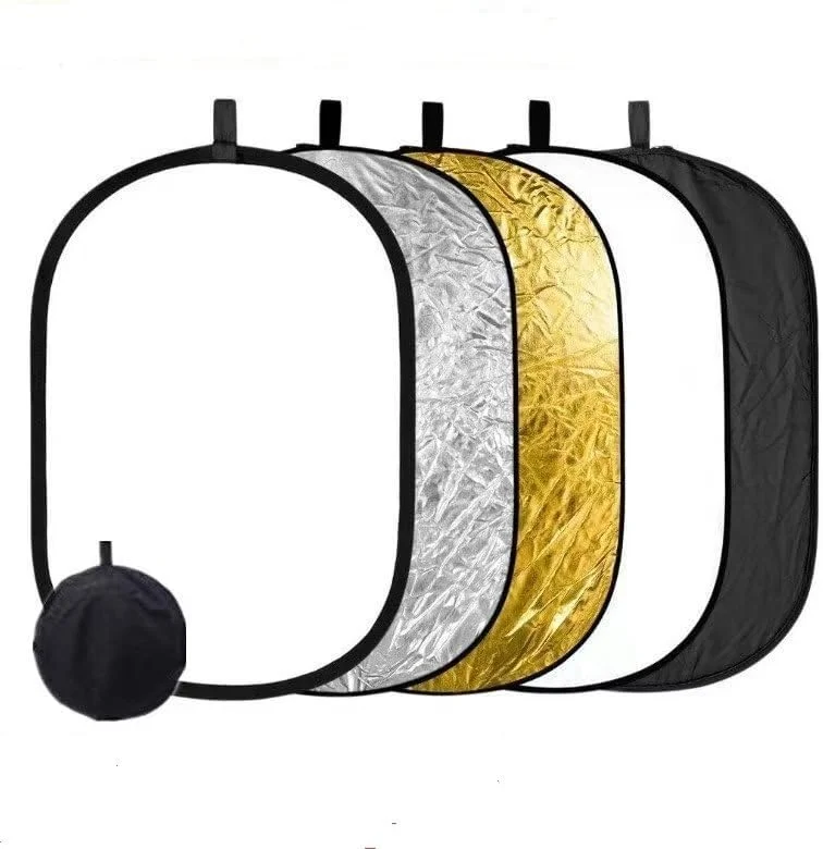 بازتابنده نور عکاسی، 60x90 سانتی متر، قابل حمل 5 در 1 تاشو چند دیسک با کیف - شفاف، نقره ای، طلایی، مشکی، سفید برای استودیو و استریم زنده عکس در فضای باز