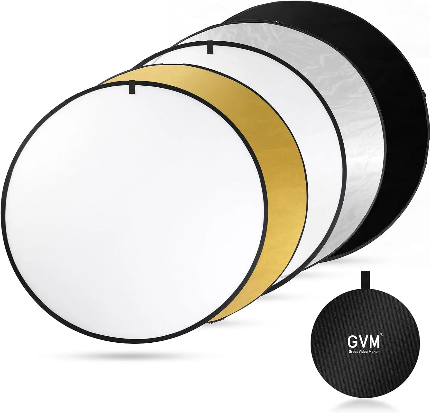 بازتابنده نور GVM سایز 43 اینچ/110 سانتی متر، بازتابنده نور عکاسی 5 در 1 - سفید/نقره ای/طلایی/مشکی/شفاف، بازتابنده نور عکاسی تاشو با کیف برای عکاسی استودیویی، عکاسی در فضای باز