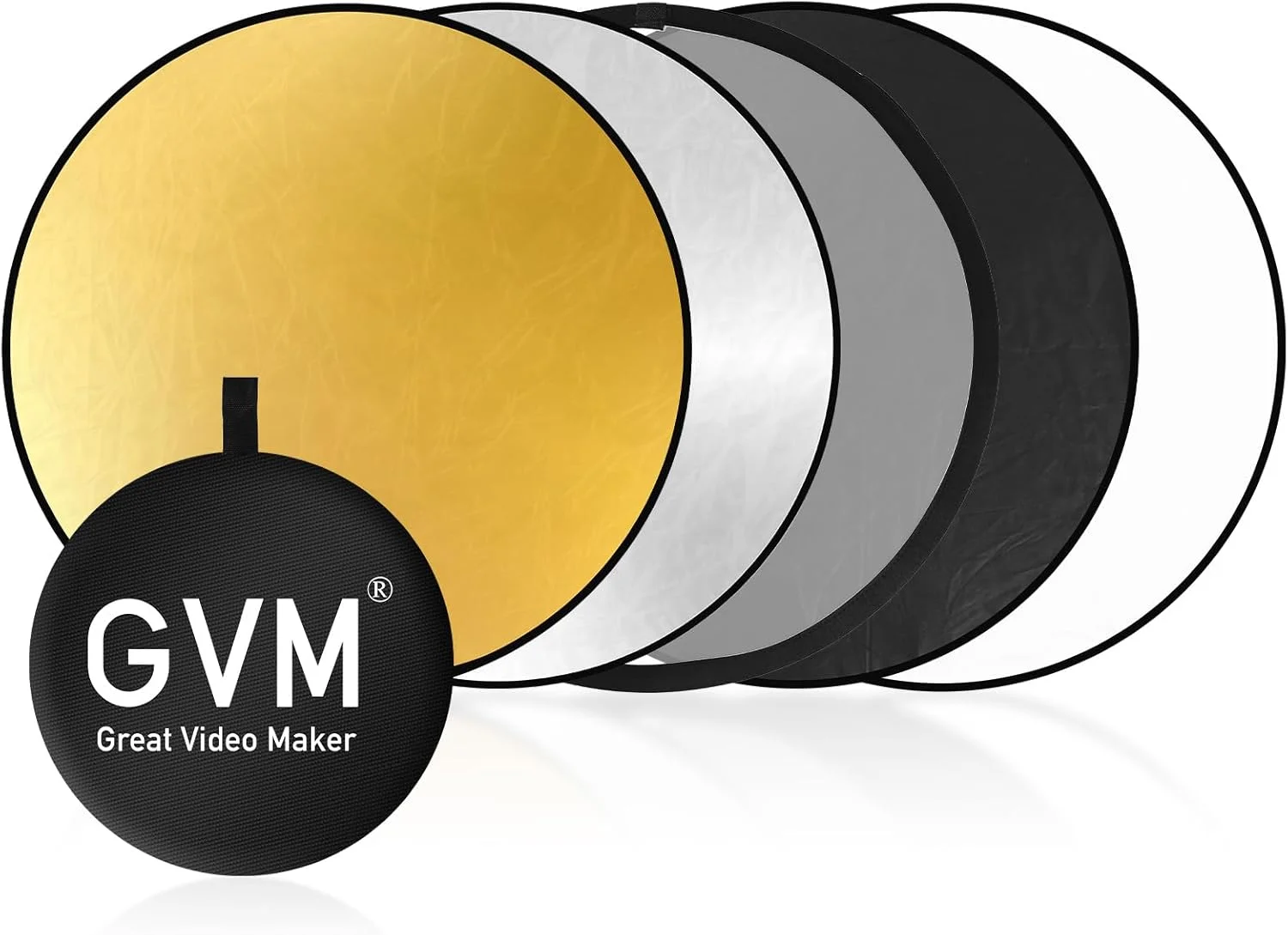 رفلکتور عکاسی GVM با قطر 60 سانتی متر (24 اینچ)، رفلکتور 5 در 1 تاشو - نقره ای، طلایی، سفید، مشکی، شفاف، رفلکتور نور قابل حمل با کیف حمل برای عکاسی در فضای باز