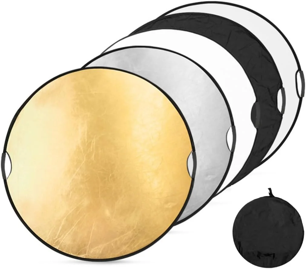 بازتابنده نور گرد قابل حمل، بازتابنده نور تاشو 80 سانتی متری 5 در 1 چند دیسکی تاشو با دستگیره و کیف، برای نورپردازی عکاسی استودیویی، نورپردازی فضای باز