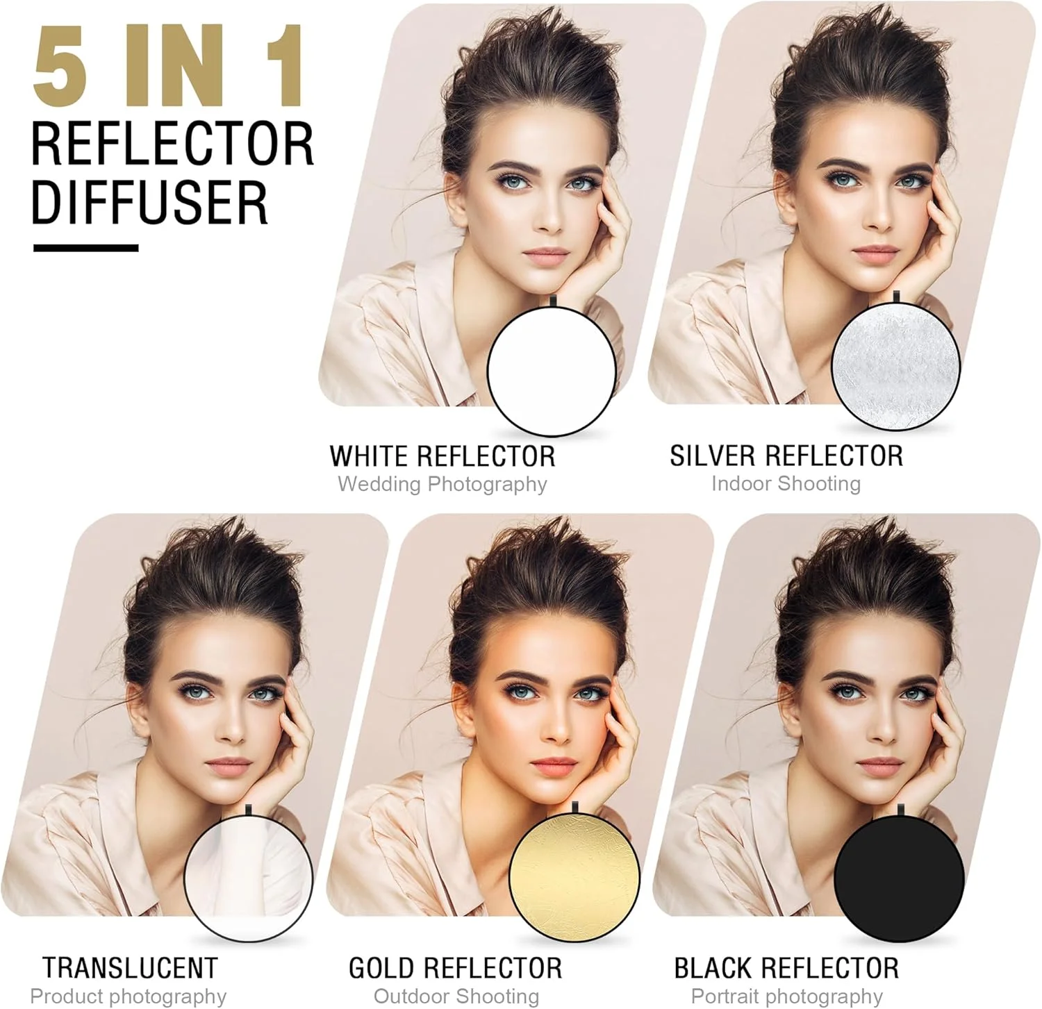 بازتابنده نور 5 در 1 عکاسی 80 سانتی متر پخش کننده نور گرد بازتابنده تاشو عکاسی برای عکس پرتره سلفی عکاسی عروسی نورپردازی در فضای باز بازتابنده نور 5 در 1 عکاسی 80 سانتی متر پخش کننده نور گرد بازتابنده تاشو عکاسی برای عکس پرتره سلفی عکاسی عروسی نورپردازی در فضای باز