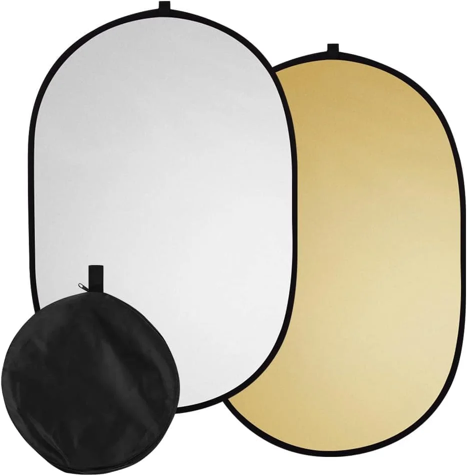 رفلکتور نور HALAMODO، رفلکتور عکاسی، 5 در 1 چند دیسک تاشو دایره ای برای عکاسی، شفاف نقره ای طلایی سفید و سیاه (60 * 90 سانتی متر)