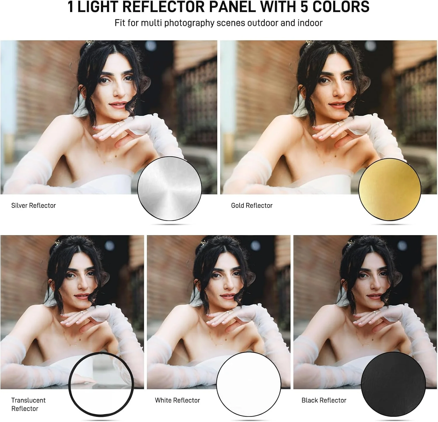 رفلکتور عکاسی GVM با قطر 60 سانتی متر (24 اینچ)، رفلکتور 5 در 1 تاشو - نقره ای، طلایی، سفید، مشکی، شفاف، رفلکتور نور قابل حمل با کیف حمل برای عکاسی در فضای باز