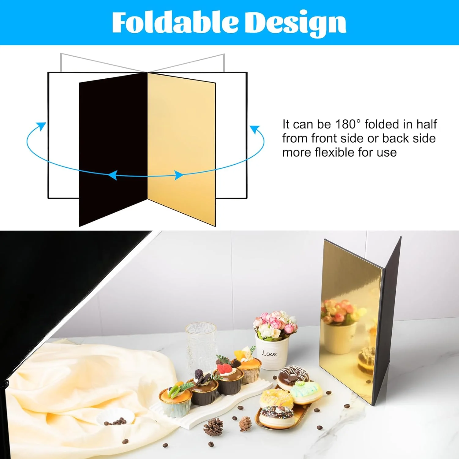 کارت بازتابنده نور 3 در 1 مقوایی A3، پخش کننده نور تاشو برای عکاسی از جواهرات، غذا و محصولات، سایز 42x29 سانتی متر (طلایی/سفید/مشکی) کارت بازتابنده نور 3 در 1 مقوایی A3، پخش کننده نور تاشو برای عکاسی از جواهرات، غذا و محصولات، سایز 42x29 سانتی متر (طلایی/سفید/مشکی)