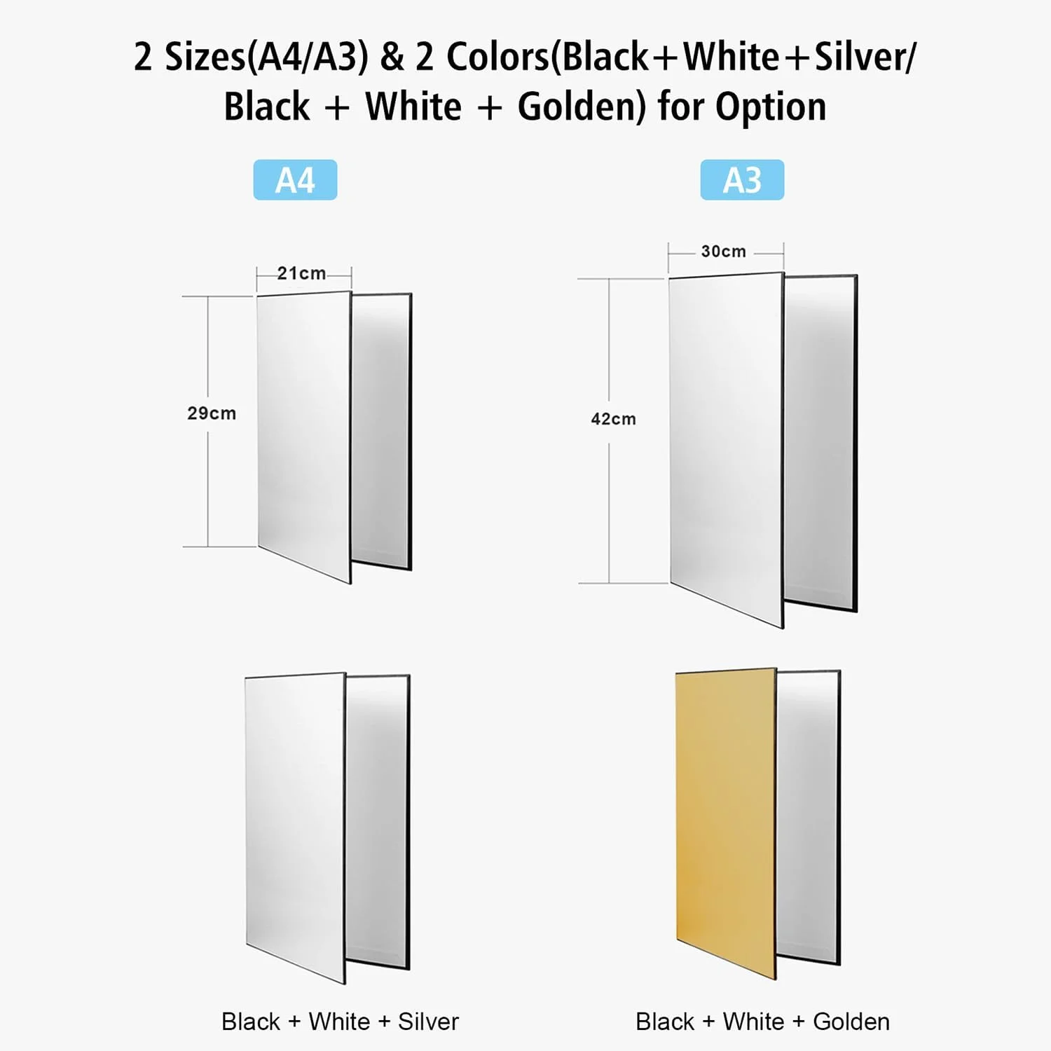 کارت بازتابنده نور تاشو 3 در 1 Labymos برای عکاسی (سیاه + سفید + نقره ای) مناسب برای عکاسی از محصولات، غذا و طبیعت بی جان، سایز A4