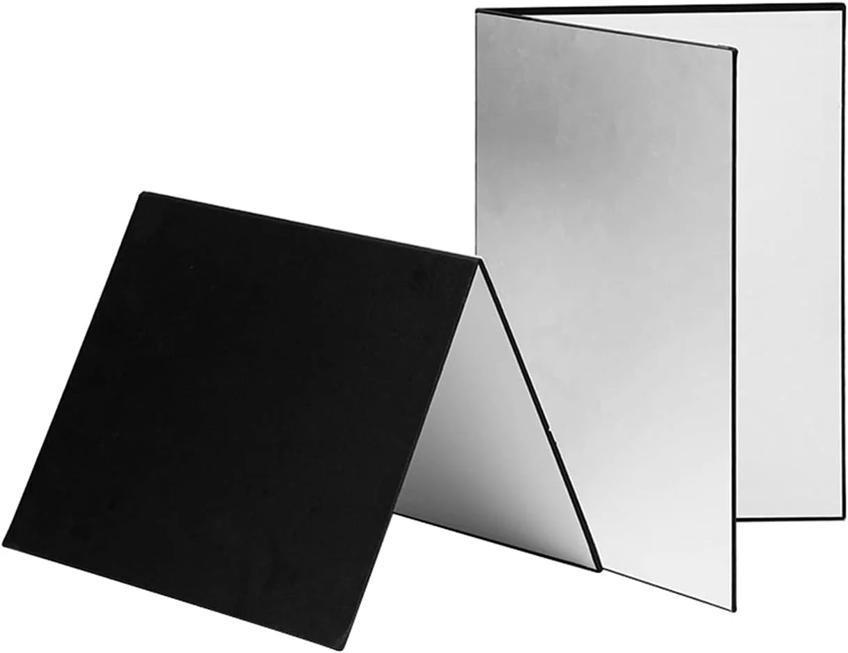 برد بازتابنده تاشو 3 در 1 برای عکاسی (سیاه + سفید + نقره ای) مناسب عکاسی از محصولات، غذا و اشیاء بی جان، سایز A4