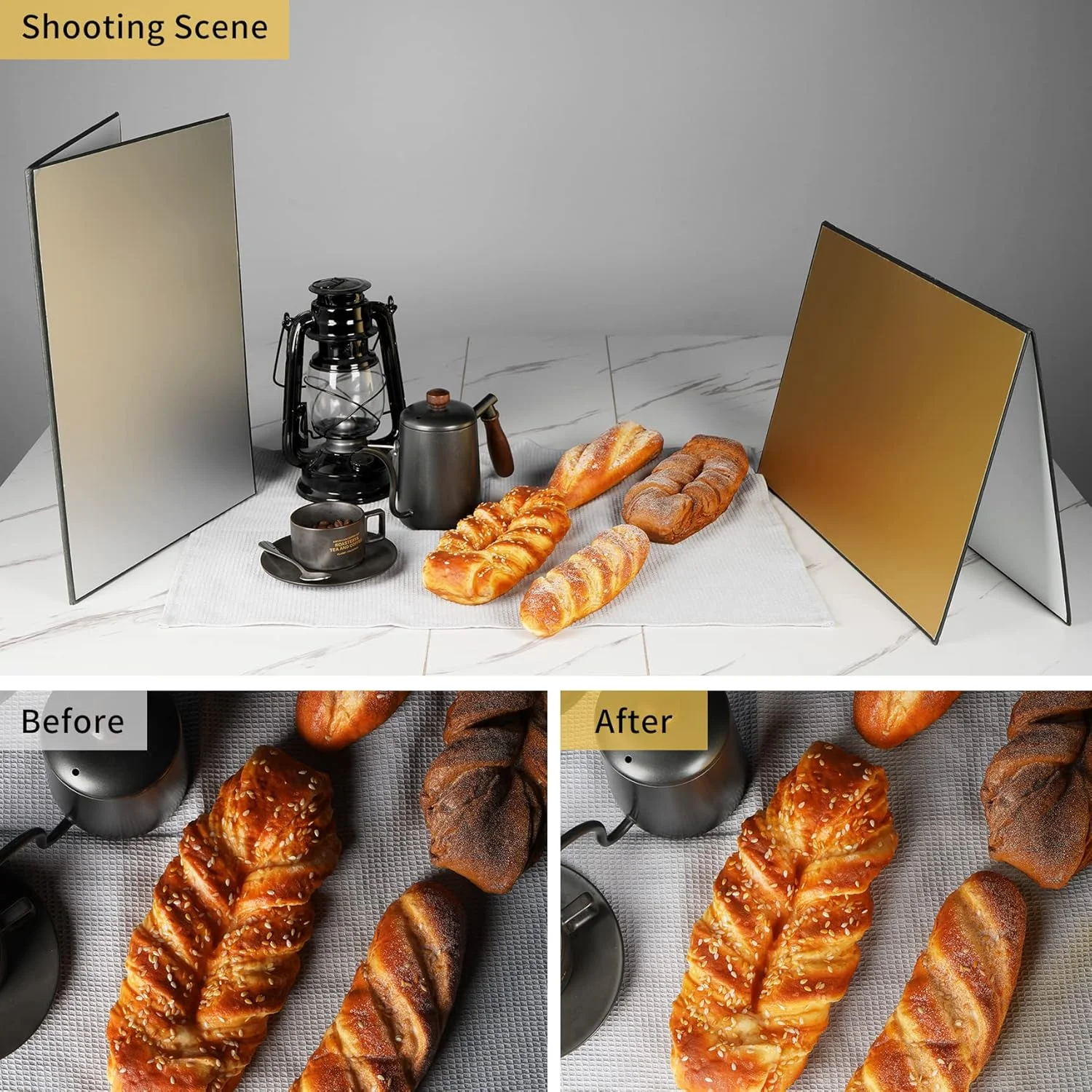 کارت مقوایی بازتابنده نور عکاسی Meking 17x12 اینچ 3 در 1، صفحه پخش کننده نور تاشو استودیویی برای عکاسی از محصولات و مواد غذایی - طلایی نقره ای و مشکی، سفید 2 عددی کارت مقوایی بازتابنده نور عکاسی Meking 17x12 اینچ 3 در 1، صفحه پخش کننده نور تاشو استودیویی برای عکاسی از محصولات و مواد غذایی - طلایی نقره ای و مشکی، سفید 2 عددی