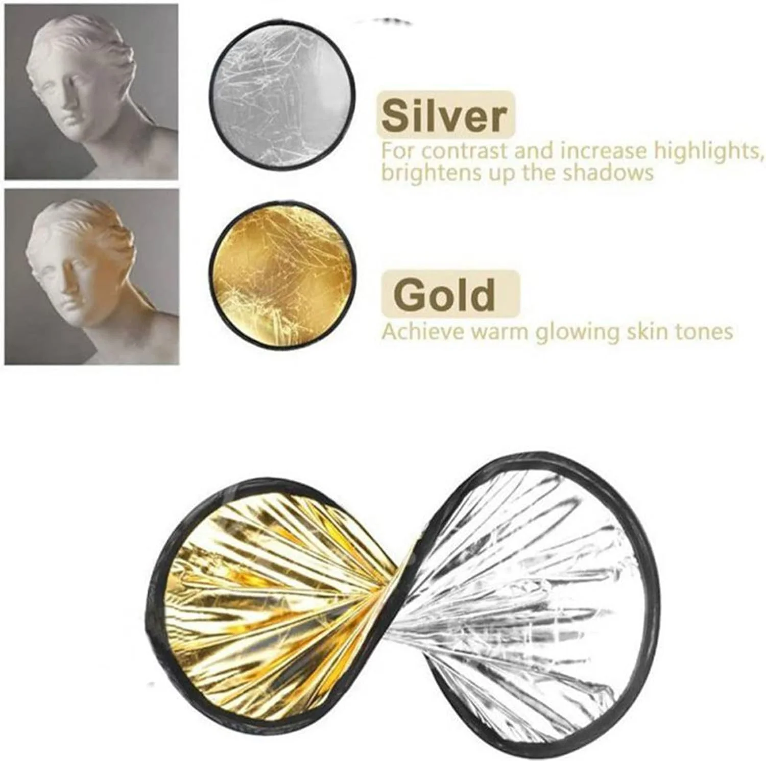 بازتابنده نور 2 در 1 MDRTIRIM، گرد، تاشو، قابل حمل، 30 سانتی متر، مناسب برای عکاسی، پرتره، نورپردازی اشیاء بی جان بازتابنده نور 2 در 1 MDRTIRIM، گرد، تاشو، قابل حمل، 30 سانتی متر، مناسب برای عکاسی، پرتره، نورپردازی اشیاء بی جان