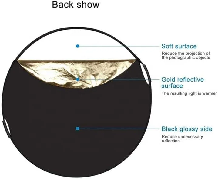 رفلکتور 5 در 1 با دو دسته - 80 سانتی متر، رفلکتور نور تاشو چند منظوره