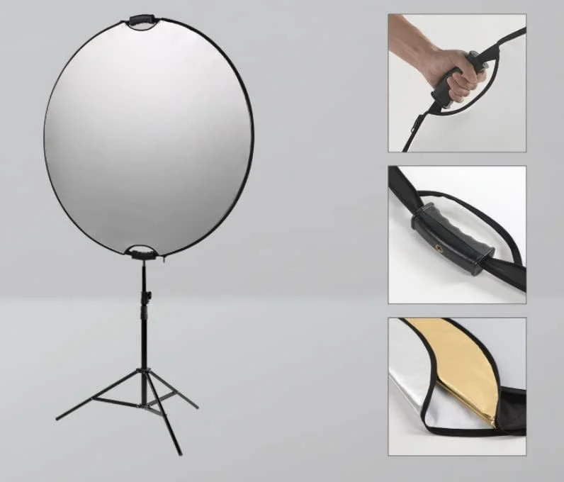 رفلکتور 5 در 1 با دو دسته - 80 سانتی متر، رفلکتور نور تاشو چند منظوره