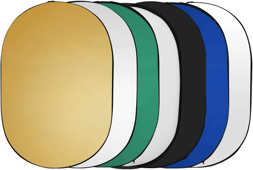 بازتابنده نور عکاسی 7 در 1 تاشو چند دیسکی با کیف حمل برای استودیو فضای باز، شفاف، نقره ای، طلایی، سفید، مشکی، سبز، آبی