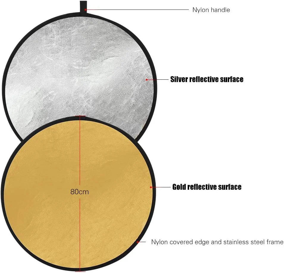 بازتابنده نور عکاسی 5 در 1 تاشو چند دیسکی با کیف حمل برای عکاسی استودیویی در فضای باز، نرم کننده، روشن کننده، گرم کننده، دمای رنگ خنثی، مسدود کننده نور ناخواسته، فولاد انعطاف پذیر بادوام