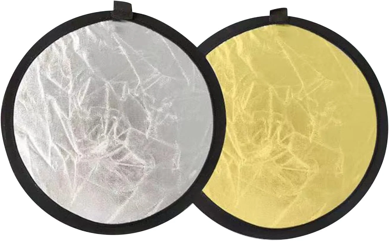 رفلکتور گرد ۳۰ سانتی‌متری تاشو و قابل حمل برای عکاسی استودیویی، نقره‌ای و سفید