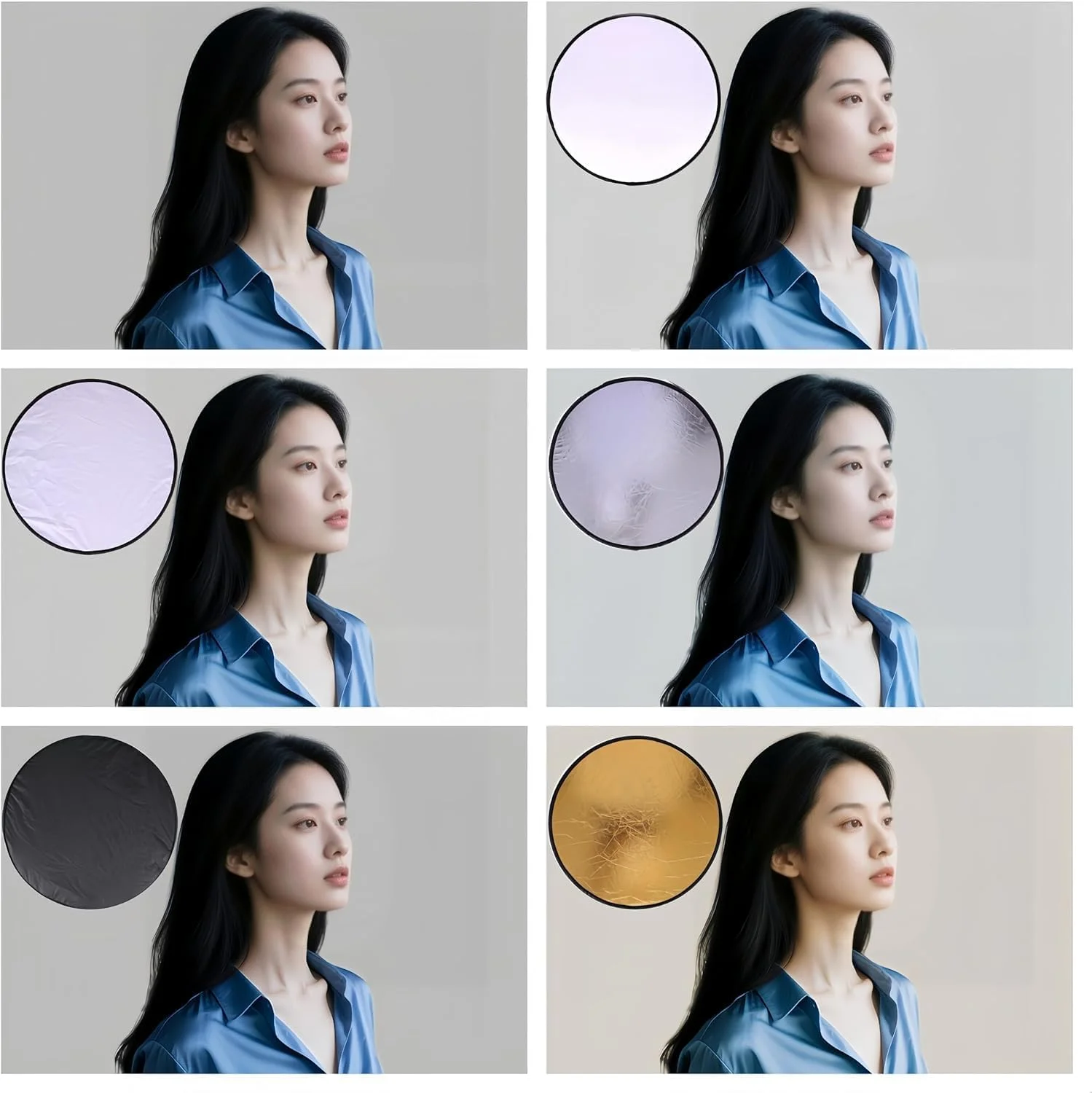 رفلکتور عکاسی 5 در 1، 80 سانتی‌متری، رفلکتور نوری چند دیسکی تاشو با کیف - فوق‌العاده قابل حمل برای عکاسی استودیویی/ماکرو - شفاف، نقره‌ای، طلایی، سفید و مشکی