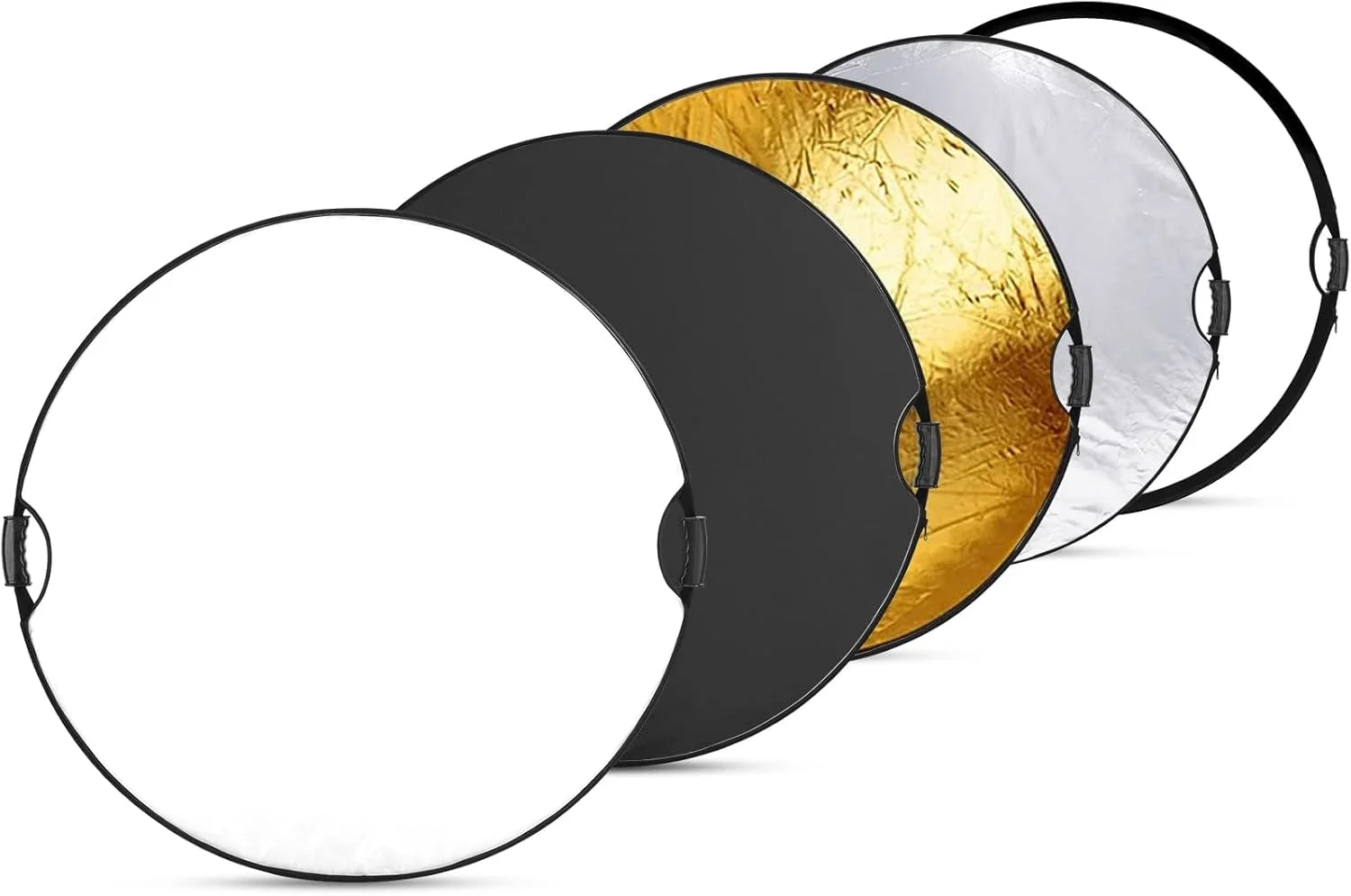 کیت رفلکتور عکاسی 5 در 1 دوربین رفلکس گرد 80 سانتی متر | شفاف، نقره ای، طلایی، سفید، مشکی | رفلکتور نور تاشو با دسته دوگانه به همراه کیف حمل (80 سانتی متر)