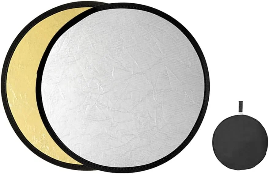 بازتابنده نور عکاسی نقره ای طلایی، بازتابنده نور گرد قابل حمل، بازتابنده 2 در 1 برای نورپردازی عکس، با کیف نگهداری، 30 سانتی متر، 60 سانتی متر، 80 سانتی متر، 110 سانتی متر (30 سانتی متر)