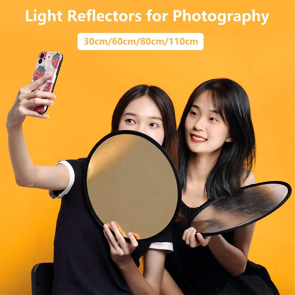 بازتابنده نور عکاسی نقره ای طلایی، بازتابنده نور گرد قابل حمل، بازتابنده 2 در 1 برای نورپردازی عکس، با کیف نگهداری، 30 سانتی متر، 60 سانتی متر، 80 سانتی متر، 110 سانتی متر (30 سانتی متر)