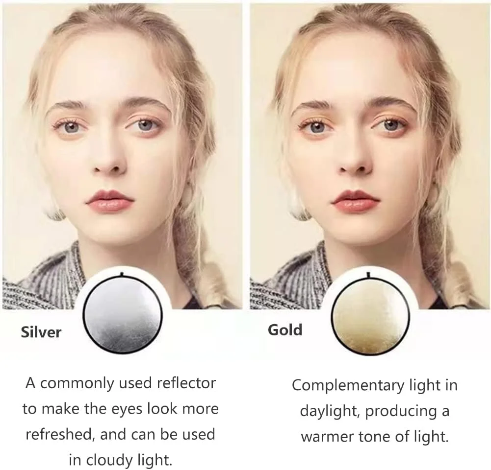 بازتابنده نور عکاسی نقره ای طلایی، بازتابنده نور گرد قابل حمل، بازتابنده 2 در 1 برای نورپردازی عکس، با کیف نگهداری، 30 سانتی متر، 60 سانتی متر، 80 سانتی متر، 110 سانتی متر (30 سانتی متر)
