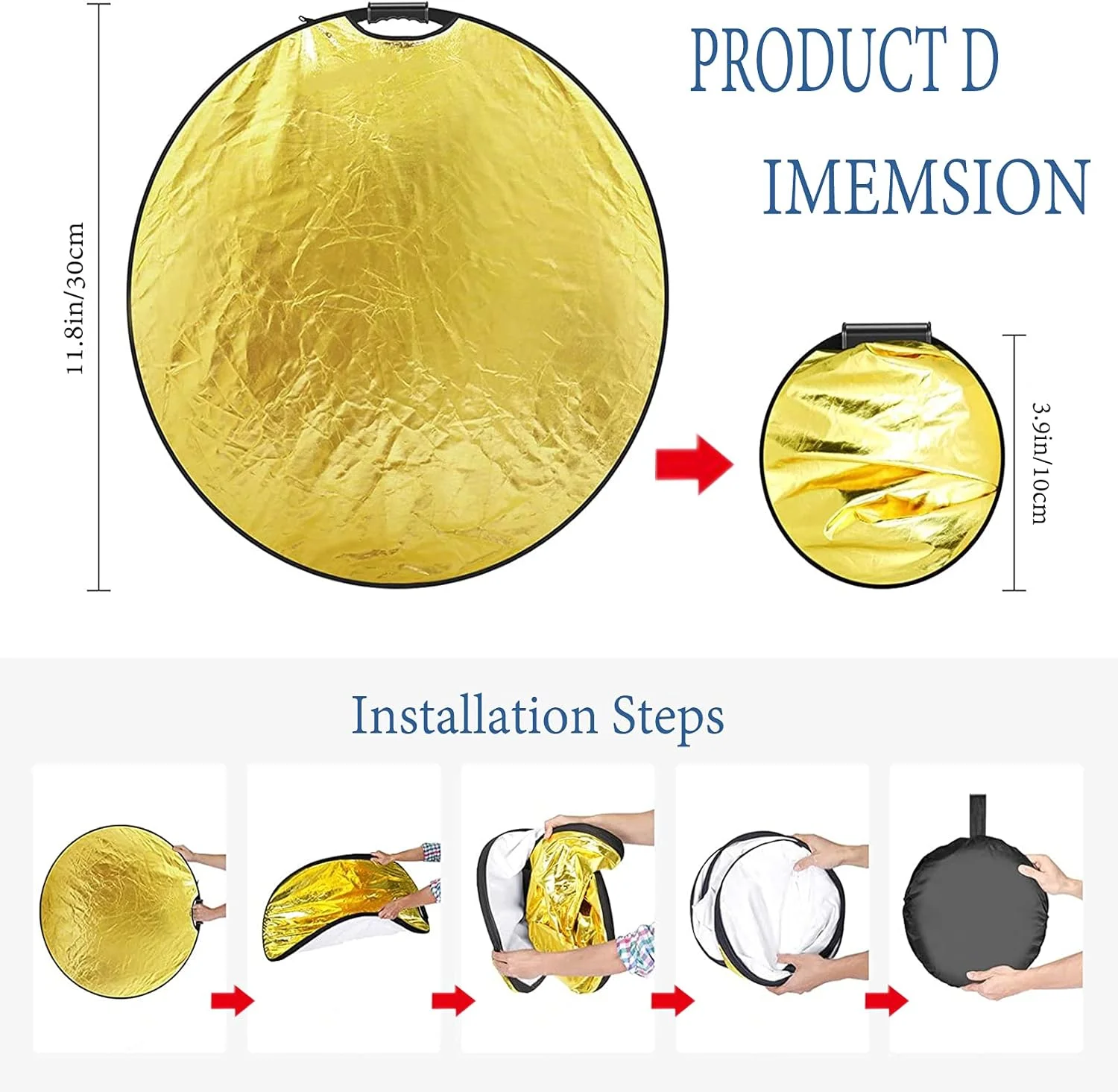 بازتابنده نور 5 در 1 تاشو گرد چند منظوره 30 سانتی‌متری، پخش‌کننده نور عکاسی، بازتابنده تاشو با کیف، برای نورپردازی عکاسی و نورپردازی فضای باز