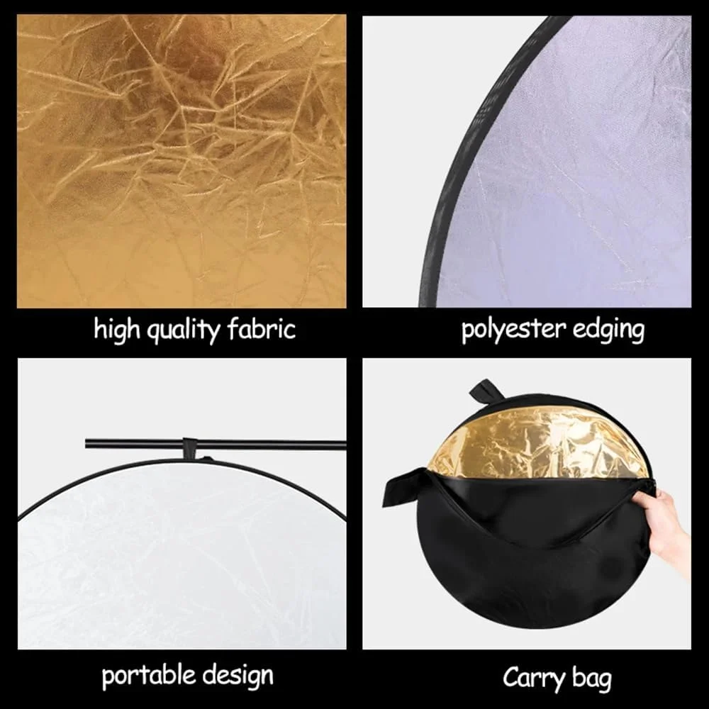 کیت رفلکتور عکاسی 5 در 1 دوربین رفلکس گرد 80 سانتی متر | شفاف، نقره ای، طلایی، سفید، مشکی | رفلکتور نور تاشو با دسته دوگانه به همراه کیف حمل (80 سانتی متر) کیت رفلکتور عکاسی 5 در 1 دوربین رفلکس گرد 80 سانتی متر | شفاف، نقره ای، طلایی، سفید، مشکی | رفلکتور نور تاشو با دسته دوگانه به همراه کیف حمل (80 سانتی متر)