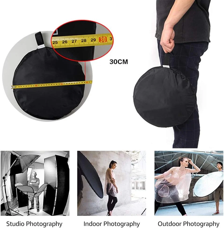 رفلکتور نورپردازی قابل حمل 5 در 1 با قطر 80 سانتی متر به همراه کیف نگهداری قابل حمل برای عکاسی در فضای داخلی و خارجی