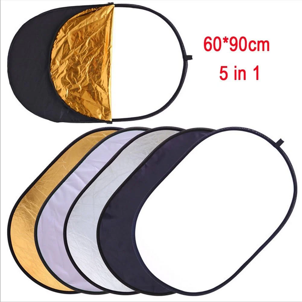 بازتابنده نور 5 در 1 تاشو، بازتابنده عکاسی 60x90 سانتی متر، نور تاشو قابل حمل برای حرفه ای ها، استودیو و علاقه مندان به عکاسی در محیط داخلی