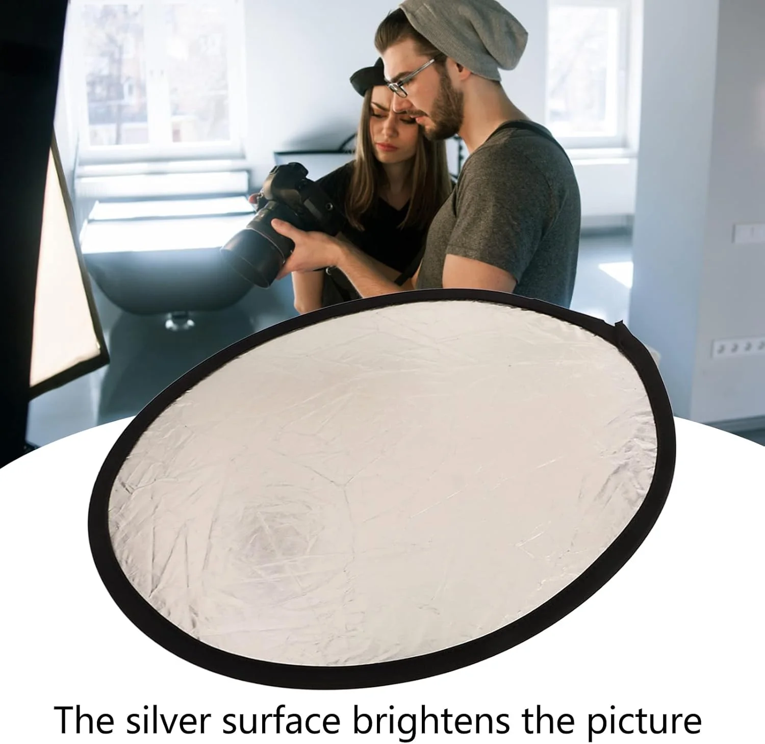 بازتابنده نور دیسکی، طراحی تاشو، گرد 30 سانتیمتری طلایی نقرهای 2 در 1، بازتابنده قابل حمل عکاسی، بازتابنده عکاسی برای نورپردازی استودیویی و نورپردازی فضای باز بازتابنده نور دیسکی، طراحی تاشو، گرد 30 سانتیمتری طلایی نقرهای 2 در 1، بازتابنده قابل حمل عکاسی، بازتابنده عکاسی برای نورپردازی استودیویی و نورپردازی فضای باز