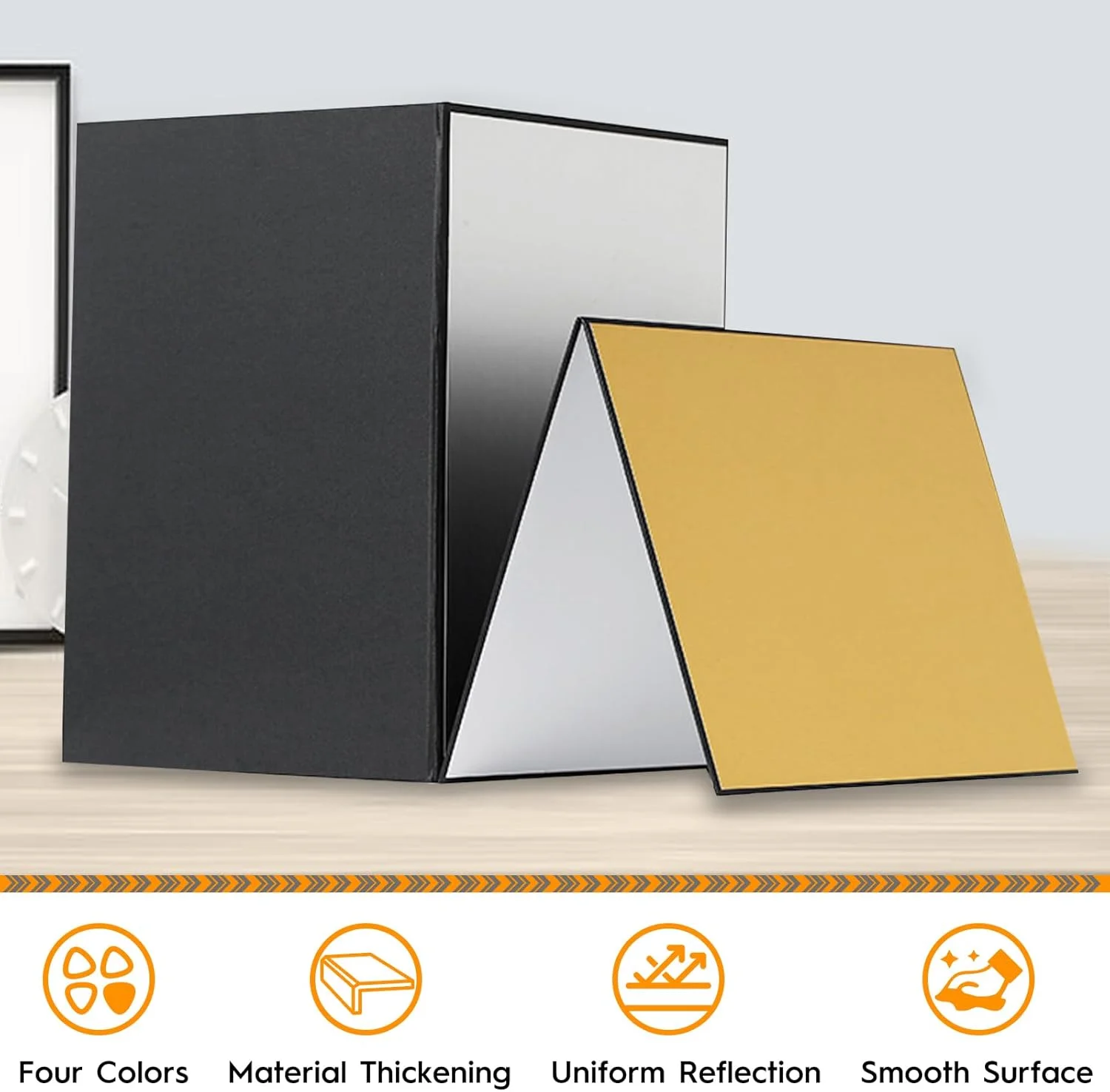 کارت بازتابنده نور 2 عددی 3 در 1 برای عکاسی مواد غذایی، پخش کننده نور تاشو، مناسب برای عکاسی از محصولات و طبیعت بی جان، به همراه کیف نگهداری، نقره ای طلایی (سایز A4)