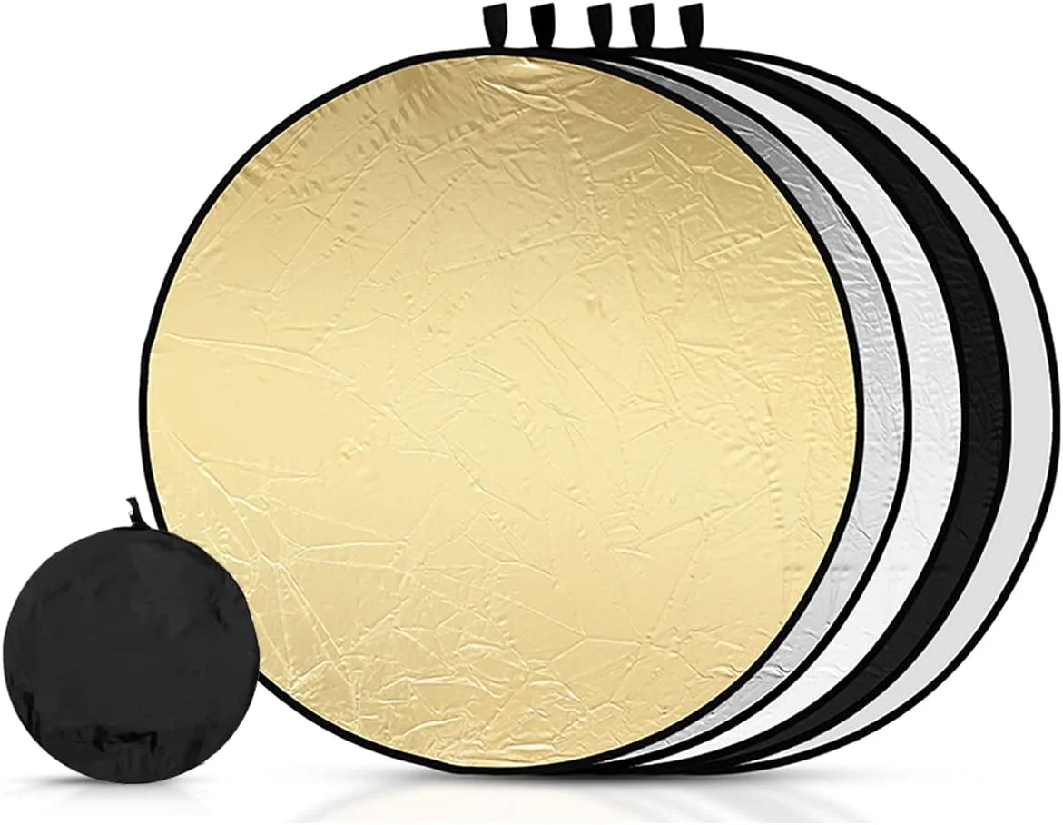 رفلکتور 5 در 1، رفلکتور دیسکی، رفلکتور نور گرد 60 سانتی متری عکاسی، پخش کننده نور عکاسی، رفلکتور تاشو، رفلکتور نور عکاسی، برای پرتره، عکس، سلفی، عکاسی عروسی