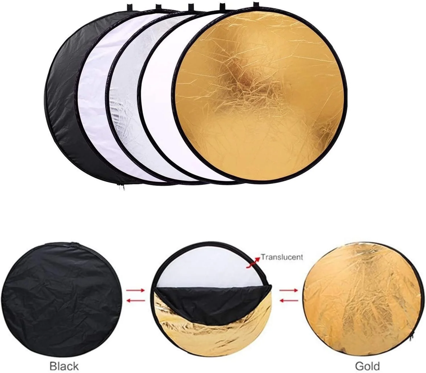 مجموعه بازتابنده نور eWINNER، 5 رنگ، بازتابنده چند دیسکی تاشو قابل حمل عکاسی با کیف برای نورپردازی عکس عکاسی