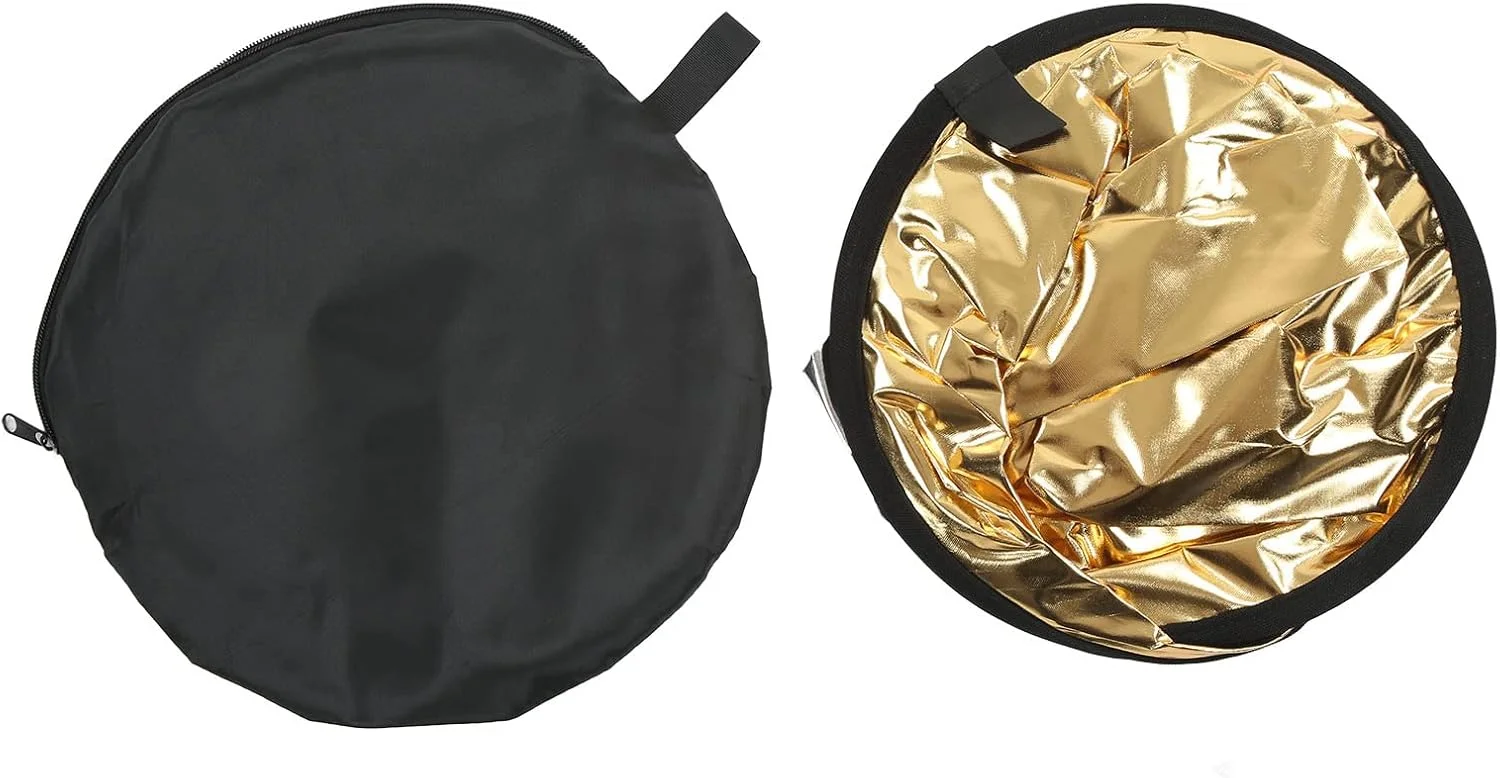 رفلکتور 2 در 1 برای عکاسی - رفلکتور گرد نقره ای و طلایی قابل حمل - ایده آل برای عکاسی در فضای باز و استودیو (110 سانتی متر) رفلکتور 2 در 1 برای عکاسی - رفلکتور گرد نقره ای و طلایی قابل حمل - ایده آل برای عکاسی در فضای باز و استودیو (110 سانتی متر)