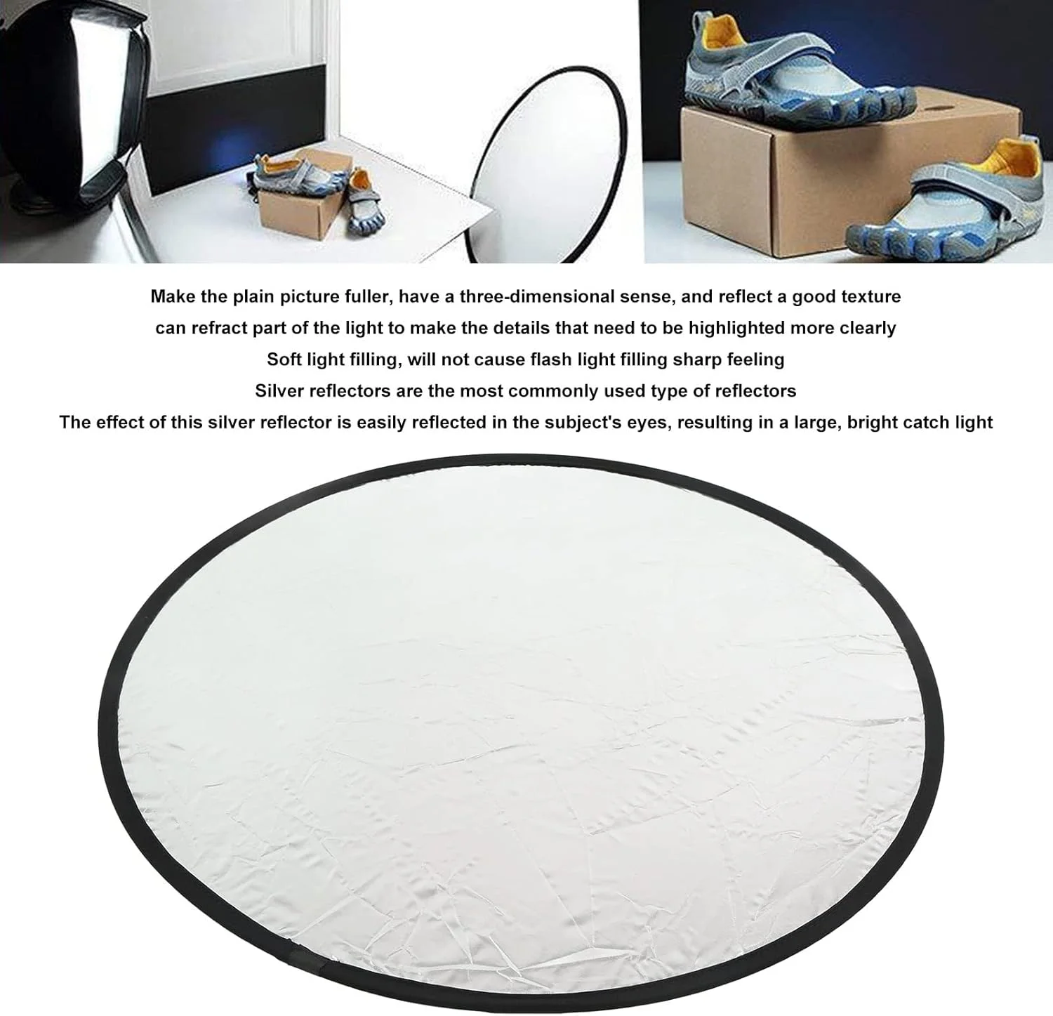 رفلکتور 2 در 1 برای عکاسی - رفلکتور گرد نقره ای و طلایی قابل حمل - ایده آل برای عکاسی در فضای باز و استودیو (110 سانتی متر)