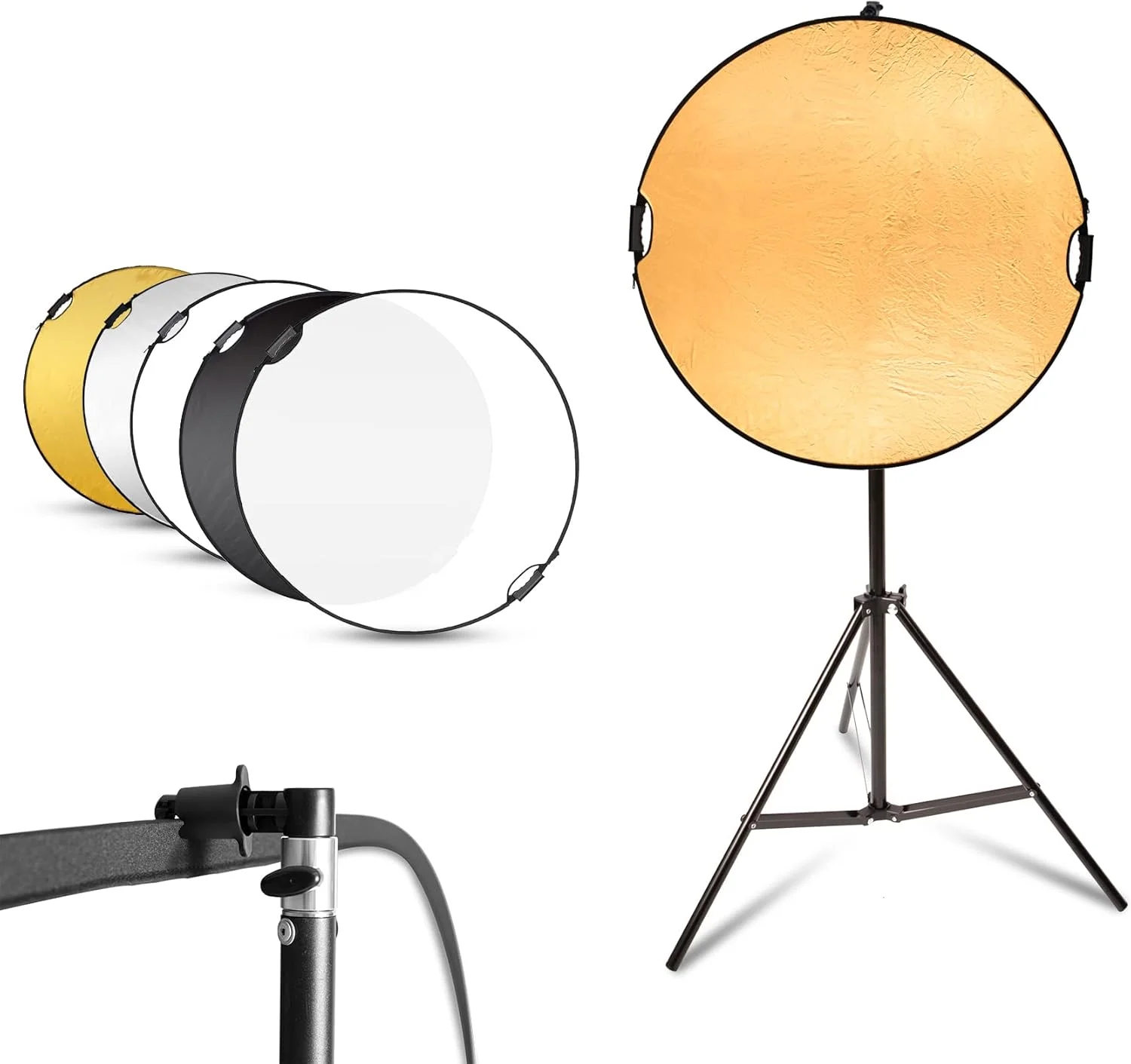 کیت پایه نگهدارنده رفلکتور عکاسی Selens 24 اینچی، دیسک رفلکتور تاشو 5 در 1، پایه نور 6.5 فوتی و گیره نگهدارنده رفلکتور برای نورپردازی استودیوی عکس و فیلم و نورپردازی فضای باز کیت پایه نگهدارنده رفلکتور عکاسی Selens 24 اینچی، دیسک رفلکتور تاشو 5 در 1، پایه نور 6.5 فوتی و گیره نگهدارنده رفلکتور برای نورپردازی استودیوی عکس و فیلم و نورپردازی فضای باز