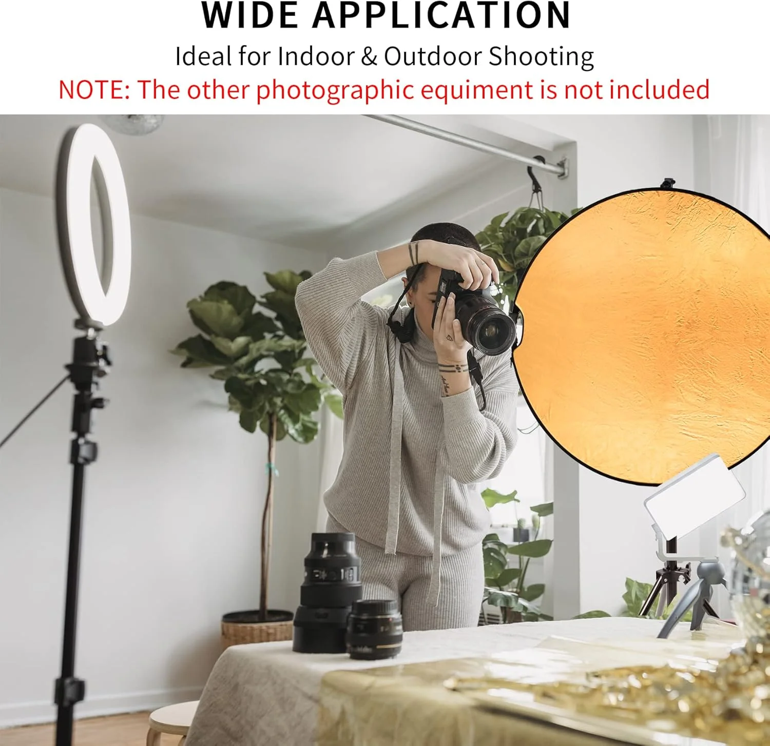 کیت پایه نگهدارنده رفلکتور عکاسی Selens 24 اینچی، دیسک رفلکتور تاشو 5 در 1، پایه نور 6.5 فوتی و گیره نگهدارنده رفلکتور برای نورپردازی استودیوی عکس و فیلم و نورپردازی فضای باز