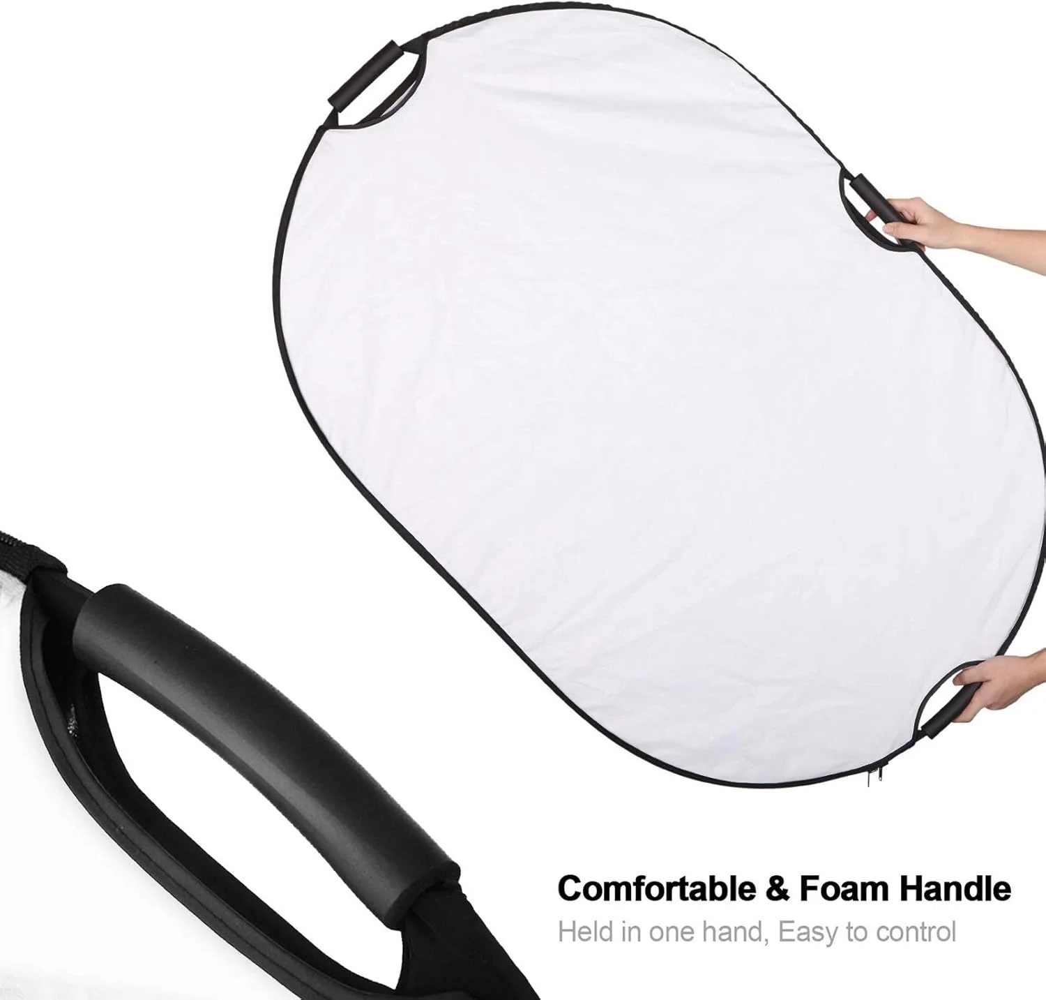 رفلکتور بیضی 5 در 1 سلنز با دسته، سایز 60x80 اینچ، مناسب نورپردازی استودیویی و فضای باز عکاسی