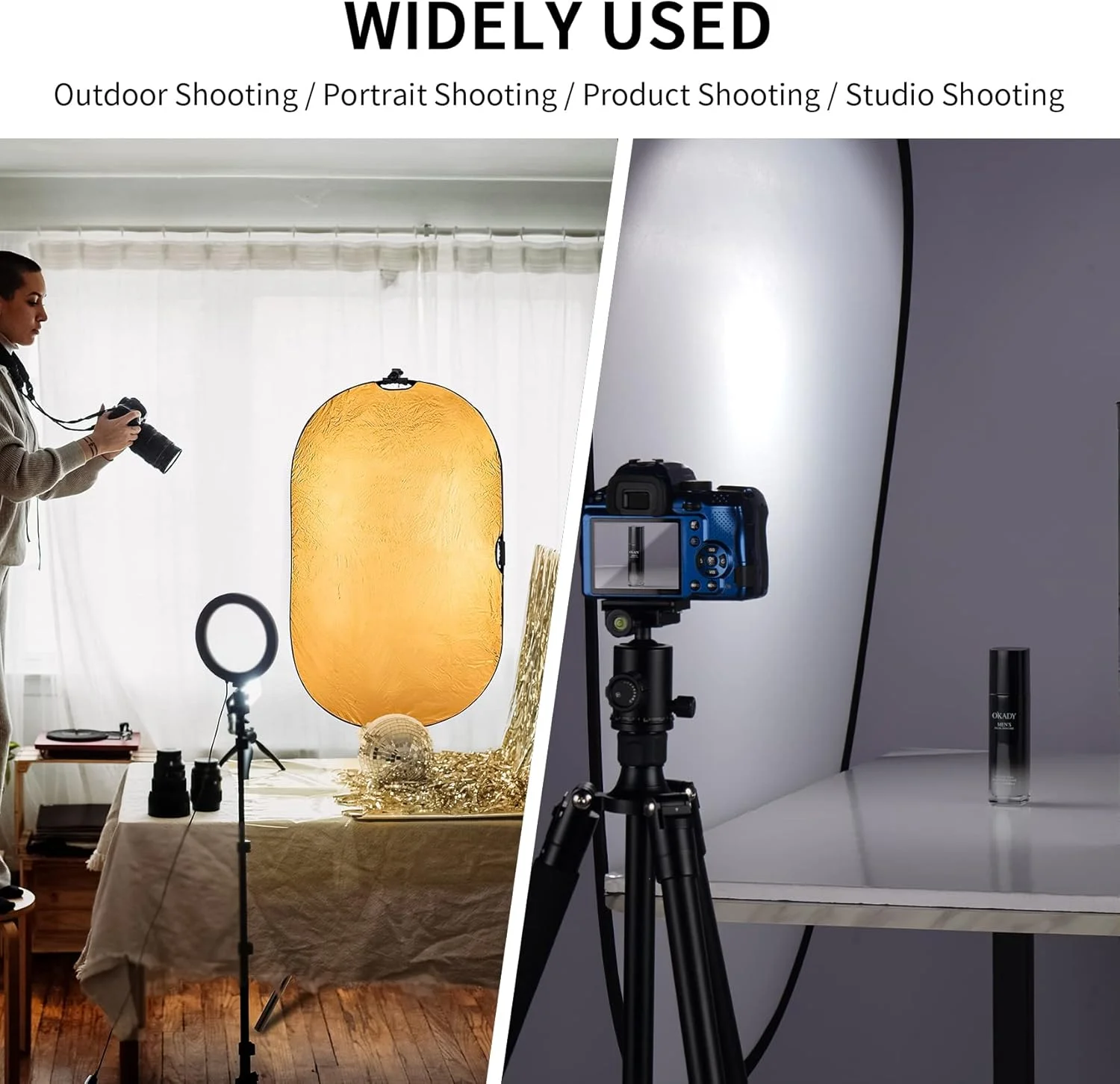 کیت رفلکتور نور Selens با ابعاد 60x90 سانتی متر شامل رفلکتور 5 در 1 تاشو چند منظوره به همراه پایه نور و گیره نگهدارنده رفلکتور برای استودیو عکس و فیلم و نورپردازی فضای باز