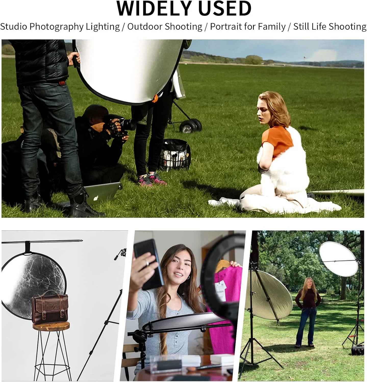 رفلکتور گرد قابل حمل 5 در 1 سلنز، 60 سانتی متر، با دسته و کیف حمل برای نورپردازی عکاسی در استودیو و فضای باز