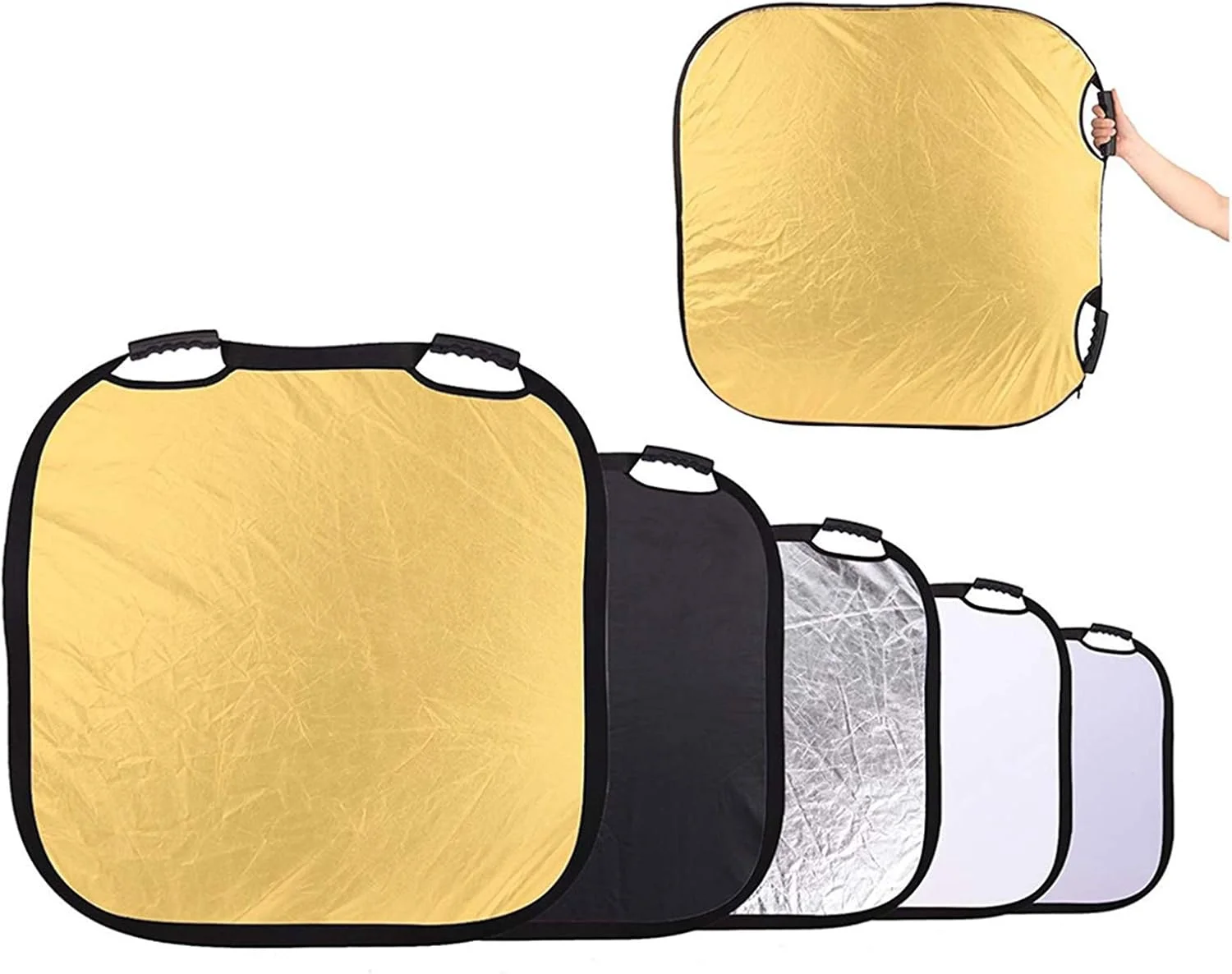 رفلکتور مربعی 5 در 1 سلنز 80 سانتی متری با دسته برای نورپردازی استودیوی عکس و نورپردازی فضای باز رفلکتور مربعی 5 در 1 سلنز 80 سانتی متری با دسته برای نورپردازی استودیوی عکس و نورپردازی فضای باز