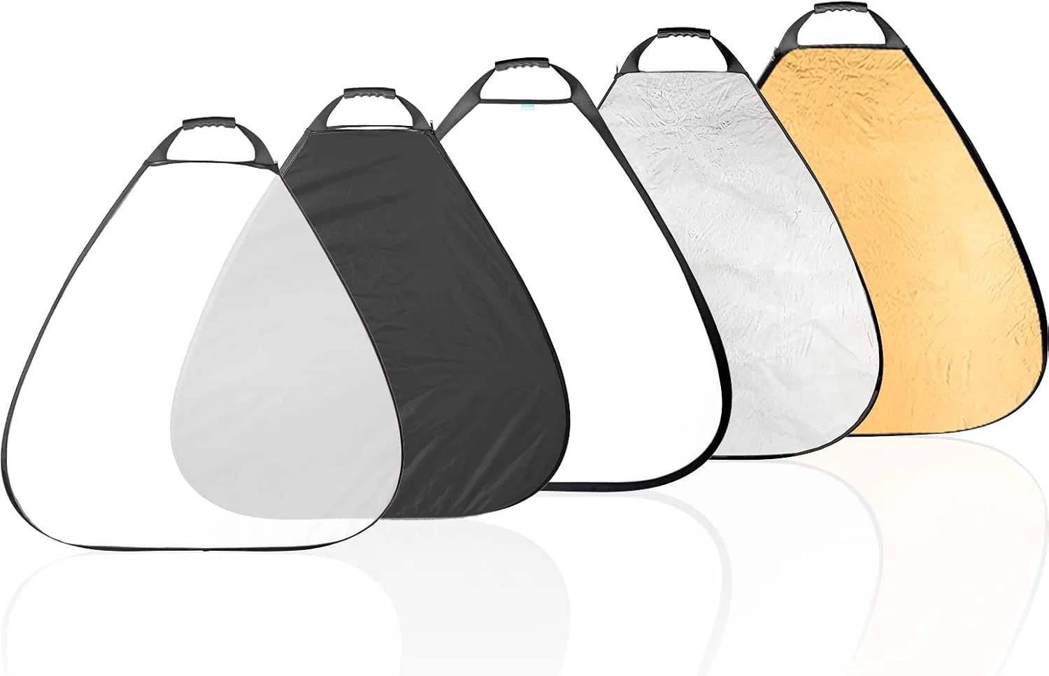 رفلکتور 5 در 1 سلنز 80 سانتی متری مثلثی تاشو طلایی/نقره ای/سفید/مشکی/شفاف با کیف حمل برای عکاسی پرتره، استودیو، فضای باز و فیلمبرداری