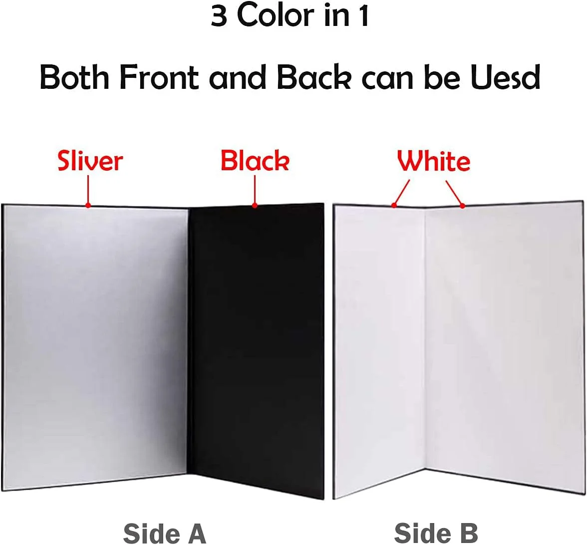 رفلکتور عکاسی 3 در 1 STORE 2508، مقوا پس زمینه، 43 × 30 سانتی متر، صفحه پخش کننده نور تاشو برای عکاسی از اشیاء بی جان، محصولات و غذا (2 عدد نقره ای)