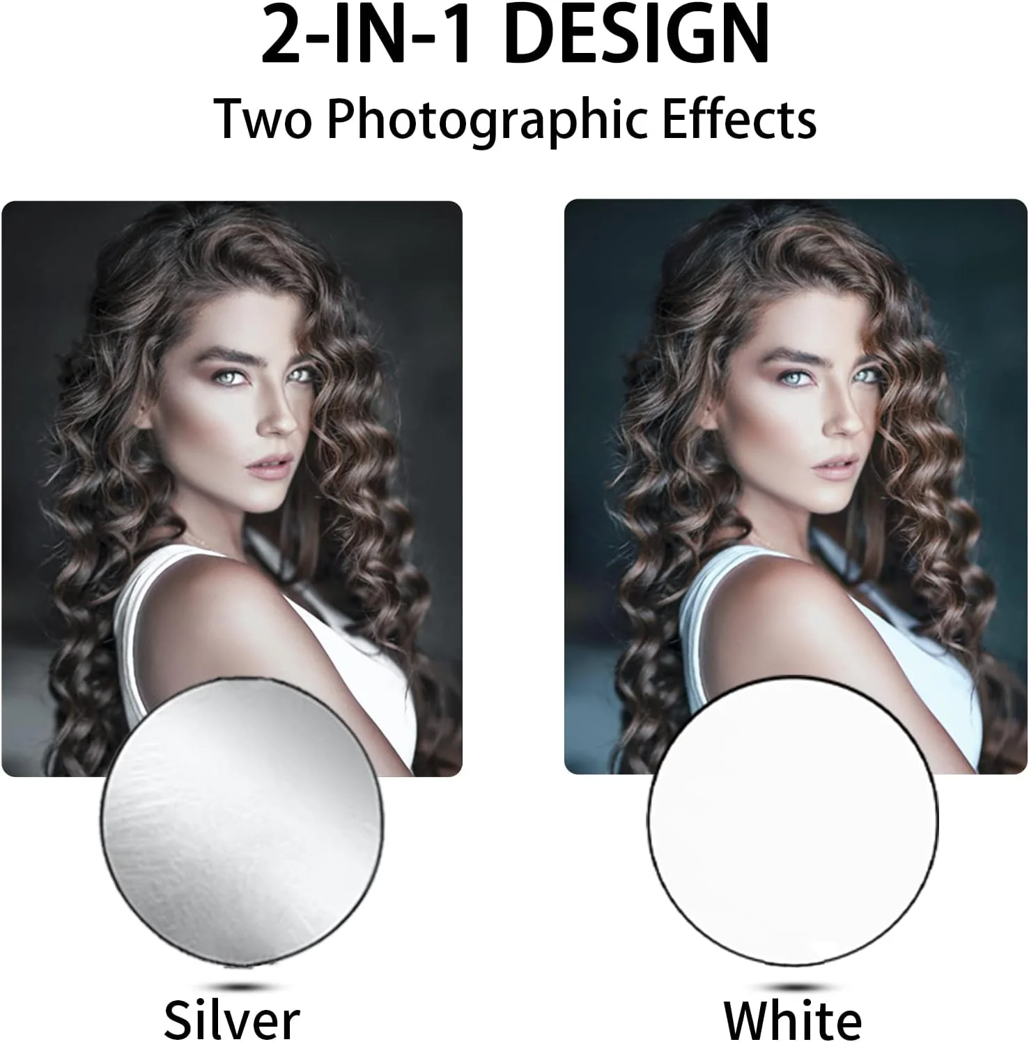 بازتابنده نور سلنز 30 سانتی متری نقره ای سفید 2 در 1 تاشو قابل حمل گرد برای استودیو عکس، فیلم، نورپردازی داخلی و خارجی، عکاسی محصول با کیف حمل بازتابنده نور سلنز 30 سانتی متری نقره ای سفید 2 در 1 تاشو قابل حمل گرد برای استودیو عکس، فیلم، نورپردازی داخلی و خارجی، عکاسی محصول با کیف حمل