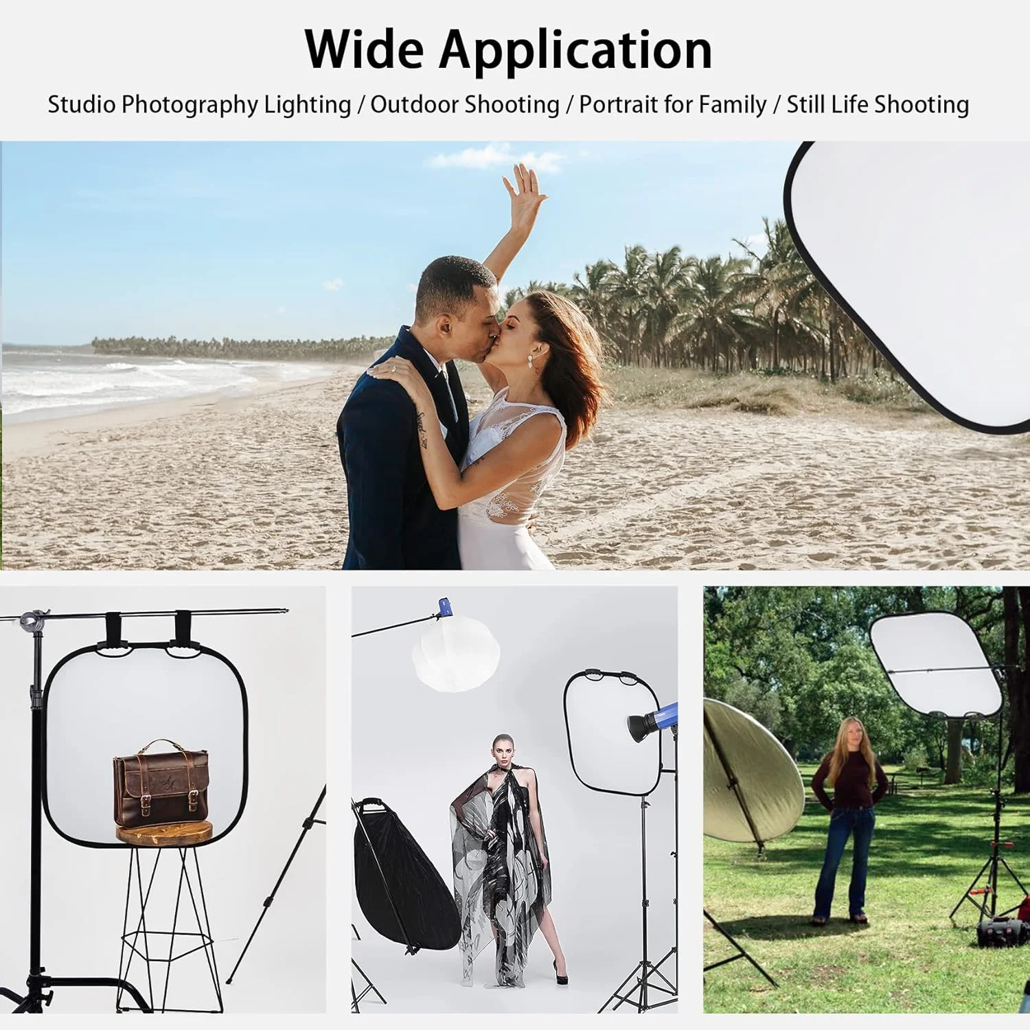 رفلکتور مربعی 5 در 1 سلنز 80 سانتی متری با دسته برای نورپردازی استودیوی عکس و نورپردازی فضای باز