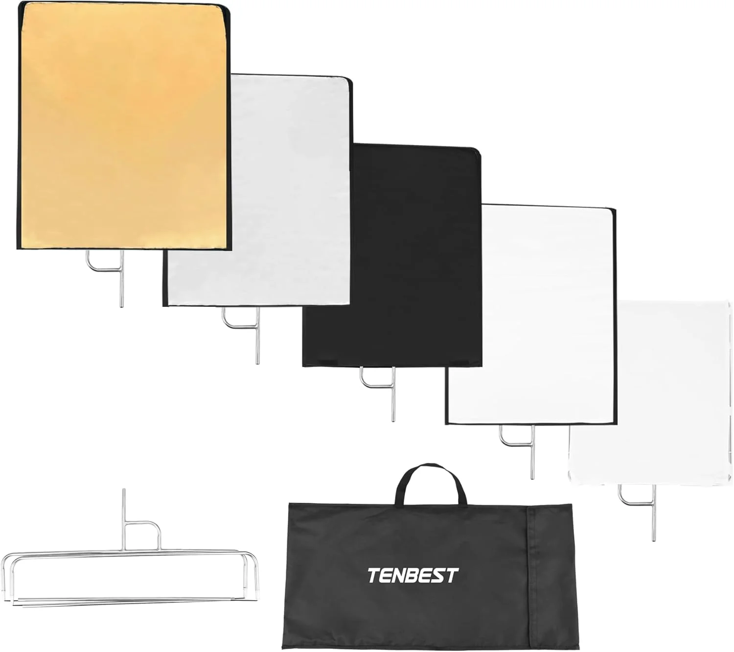 کیت پرچم بازتابنده نور عکاسی، 75x90 سانتی متر، دیفیوزر 4 در 1 طلایی/نقره ای/مشکی/سفید و دیفیوزر شفاف، قاب تاشو استیل ضد زنگ